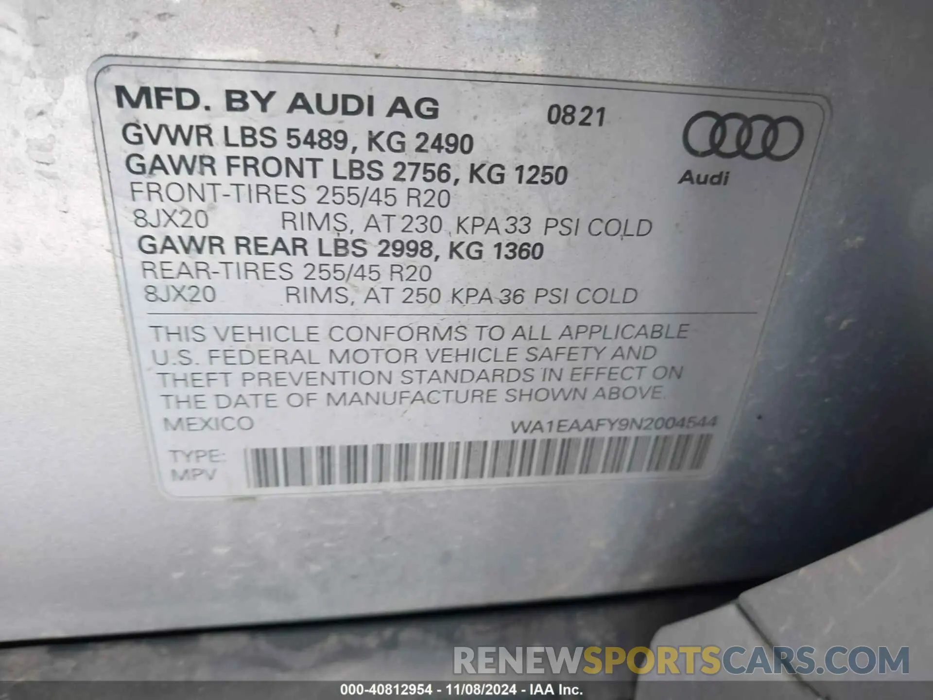 9 Photograph of a damaged car WA1EAAFY9N2004544 AUDI Q5 2022