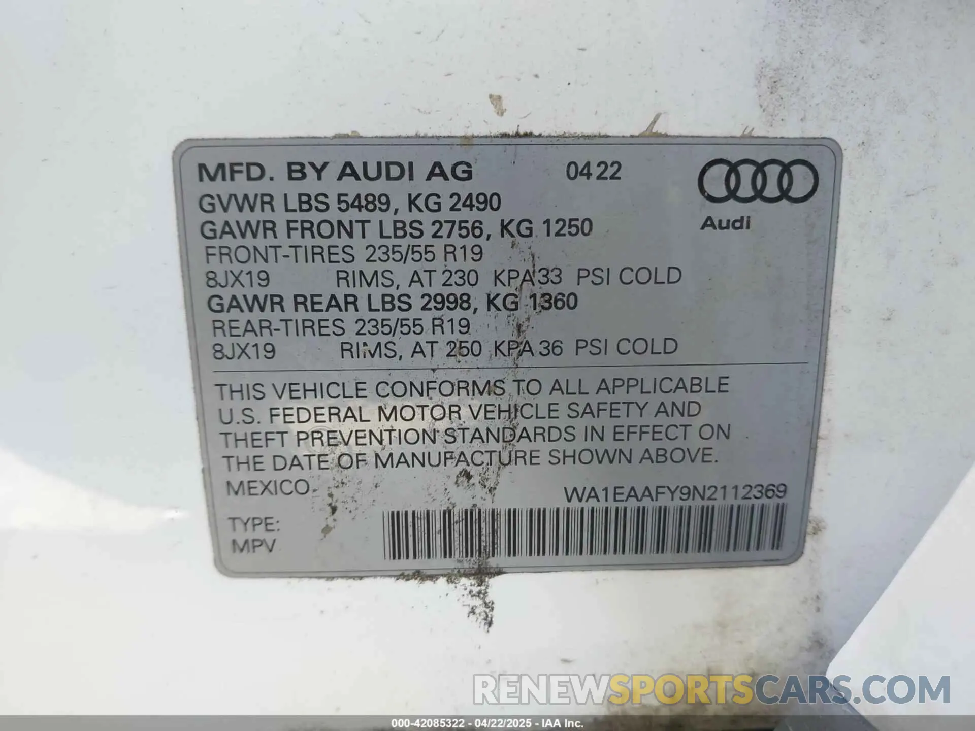 9 Фотография поврежденного автомобиля WA1EAAFY9N2112369 AUDI Q5 2022