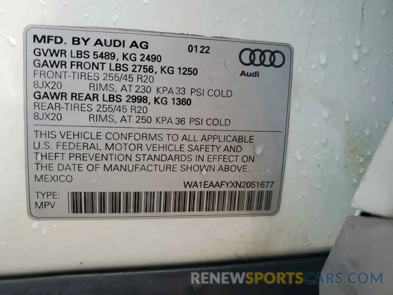 14 Photograph of a damaged car WA1EAAFYXN2051677 AUDI Q5 2022