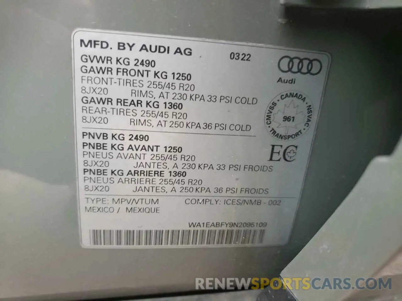 14 Photograph of a damaged car WA1EABFY9N2095109 AUDI Q5 2022