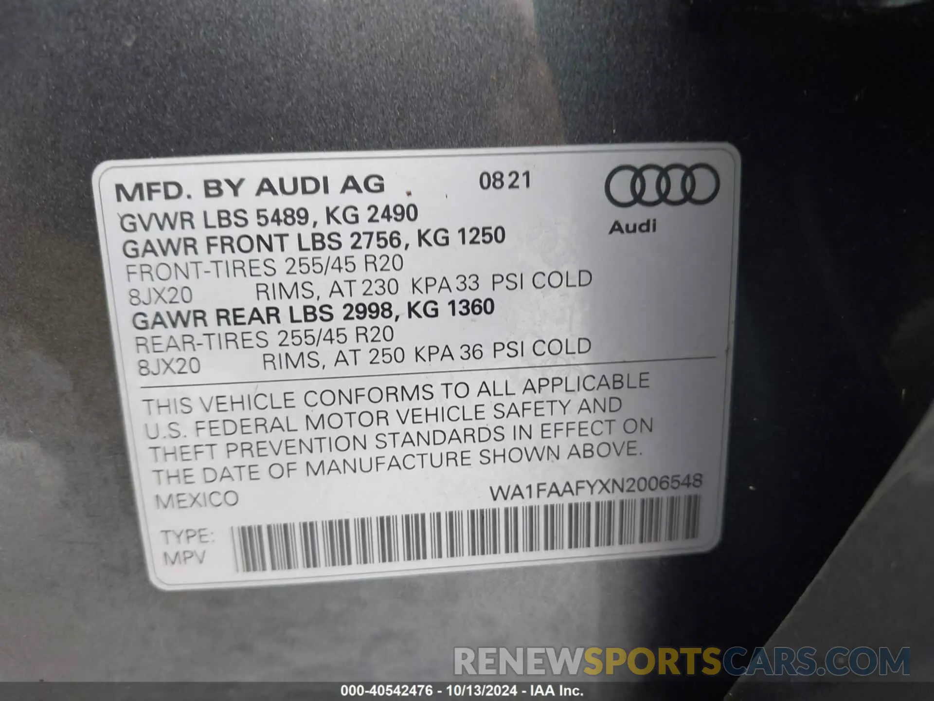 9 Фотография поврежденного автомобиля WA1FAAFYXN2006548 AUDI Q5 2022