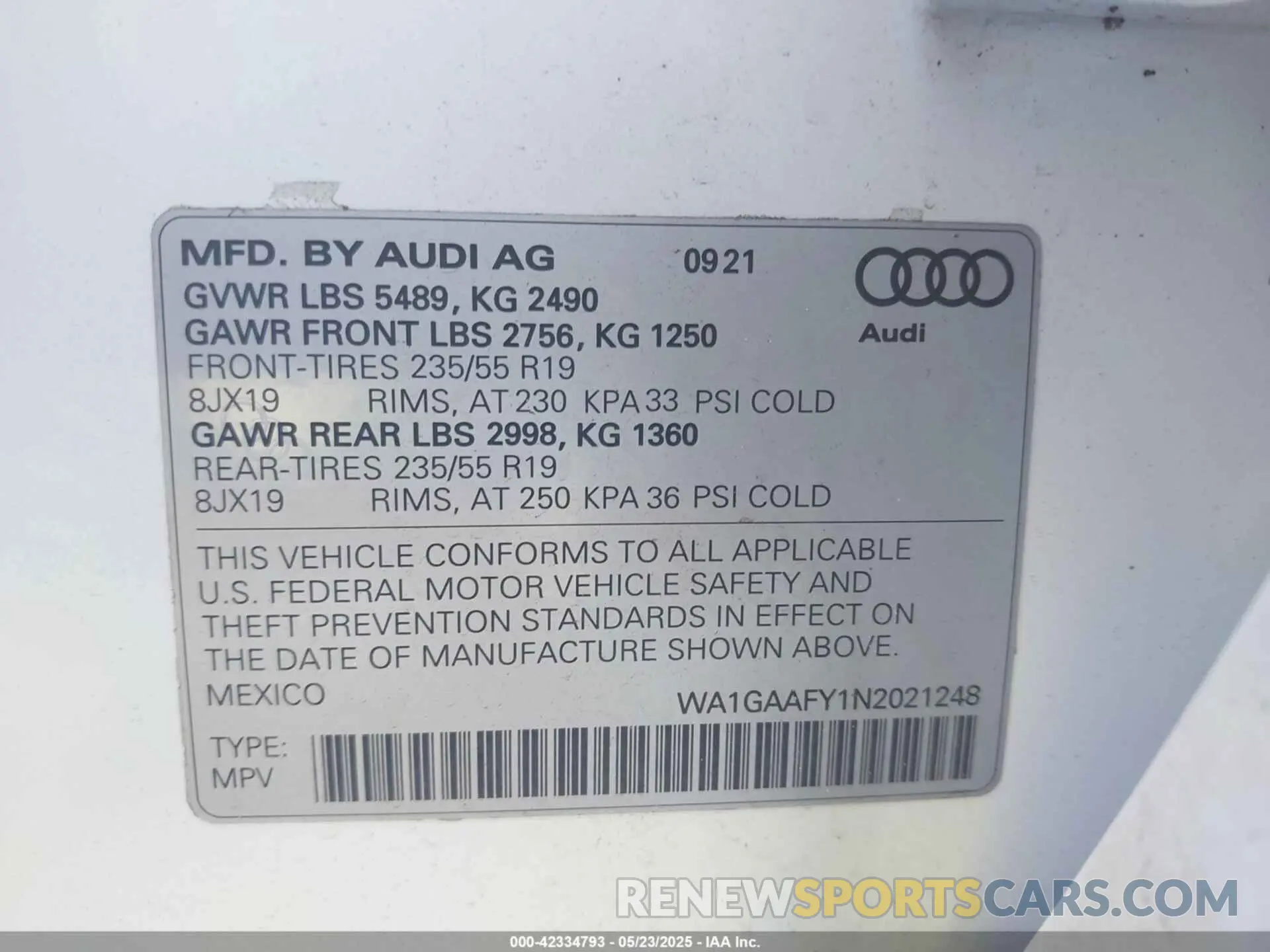 9 Фотография поврежденного автомобиля WA1GAAFY1N2021248 AUDI Q5 2022
