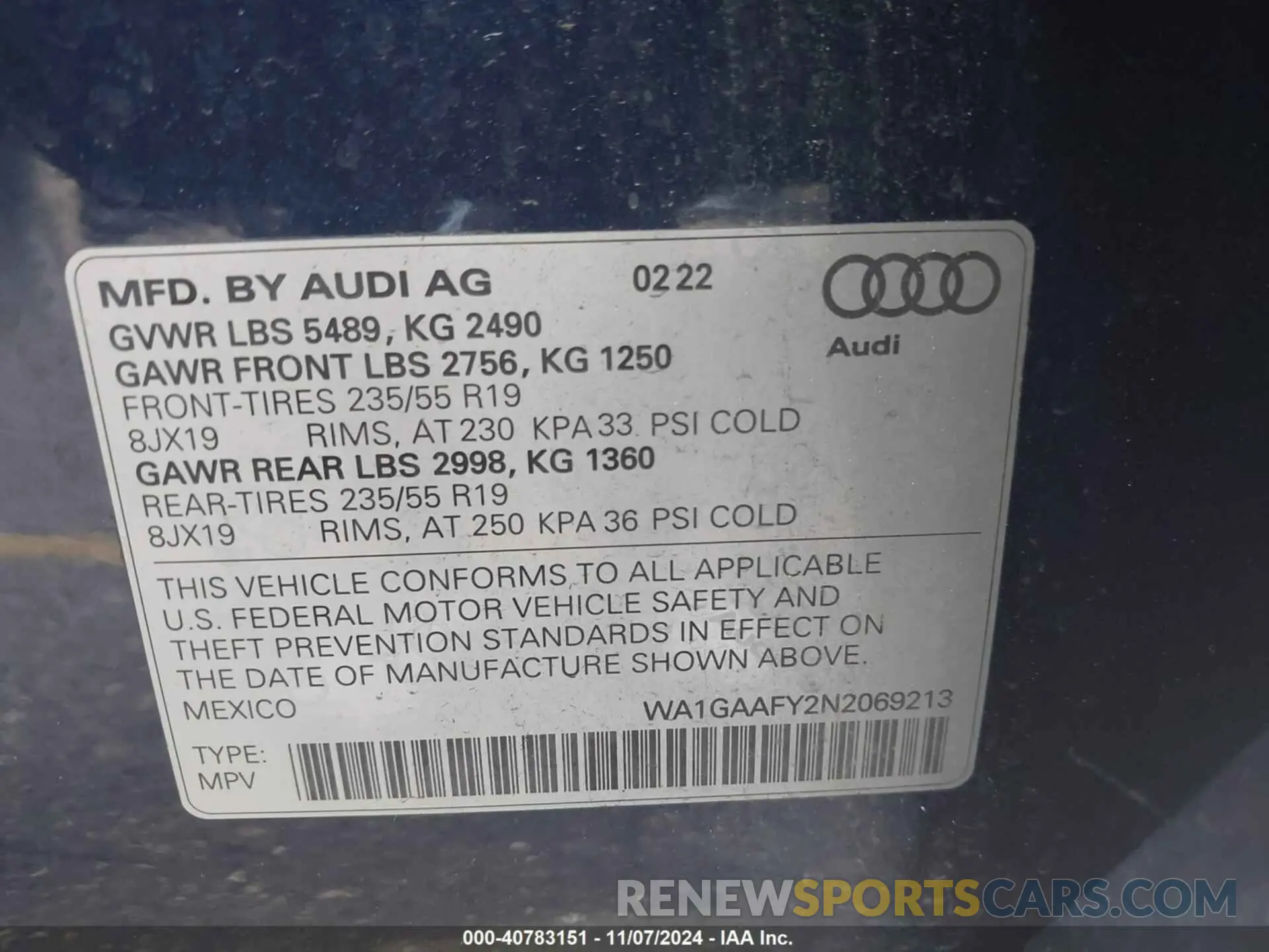 9 Photograph of a damaged car WA1GAAFY2N2069213 AUDI Q5 2022