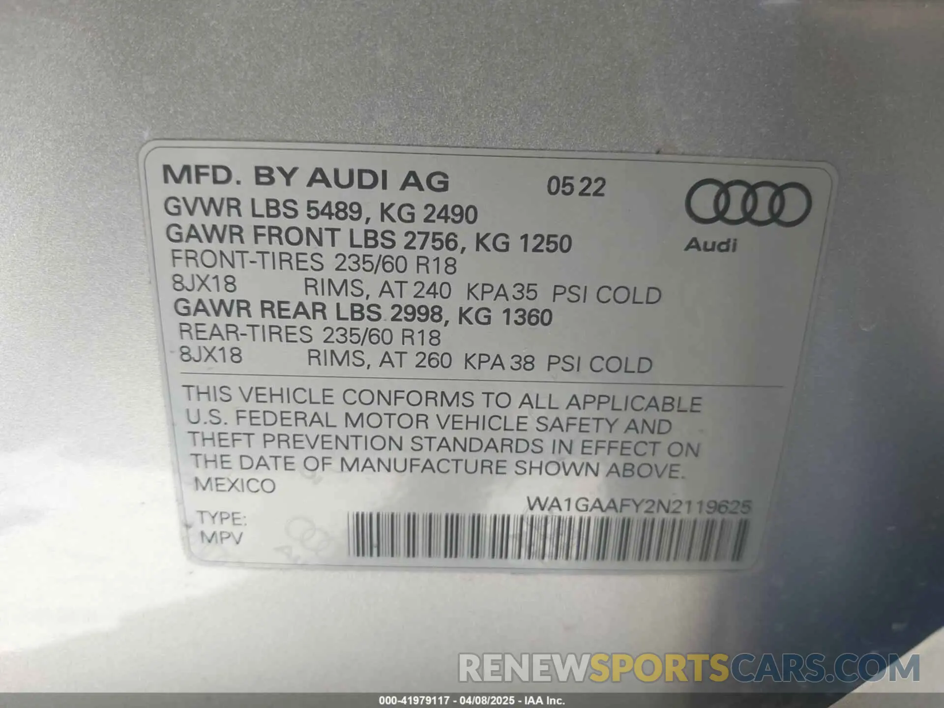 9 Фотография поврежденного автомобиля WA1GAAFY2N2119625 AUDI Q5 2022