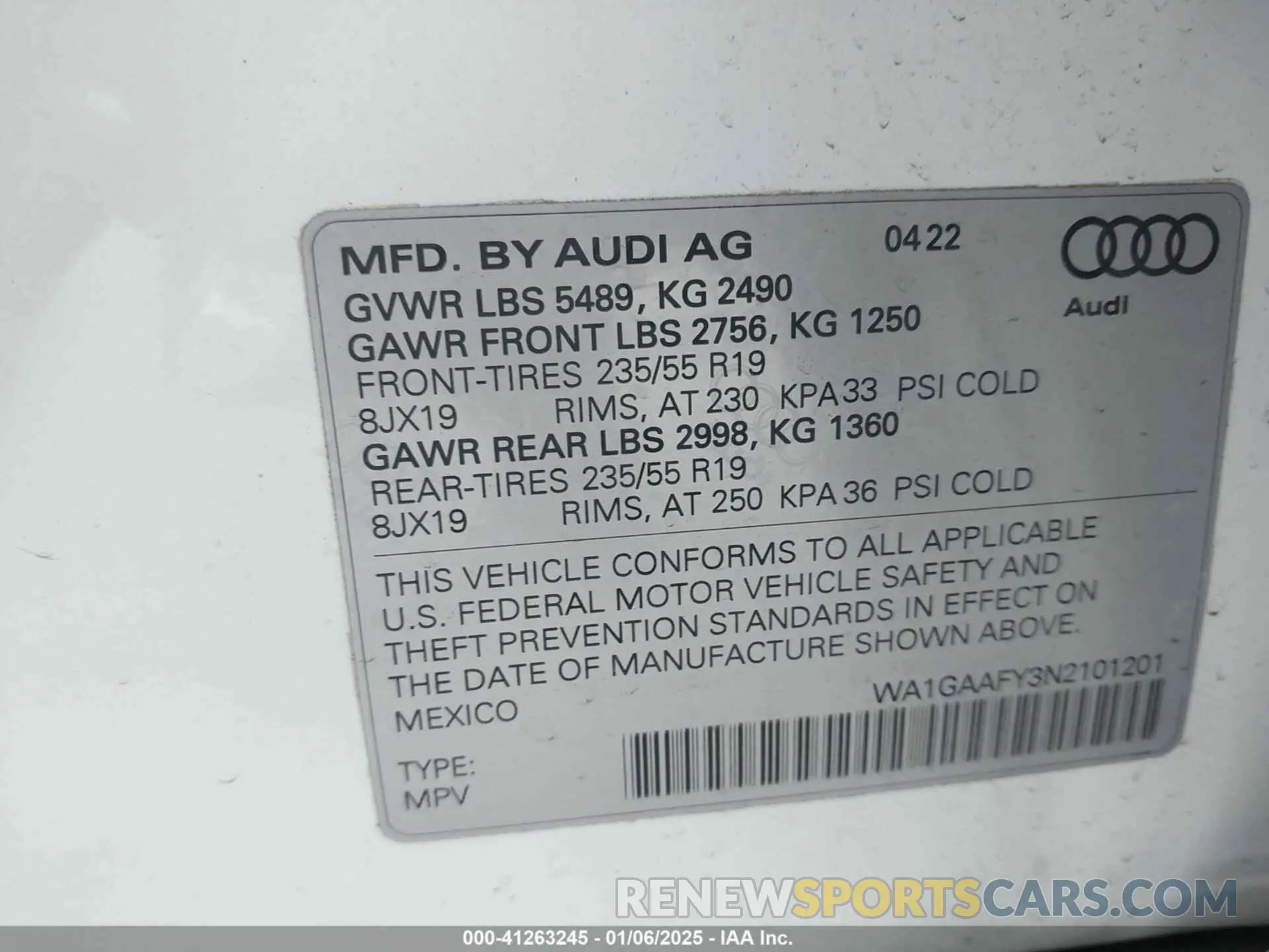 9 Photograph of a damaged car WA1GAAFY3N2101201 AUDI Q5 2022