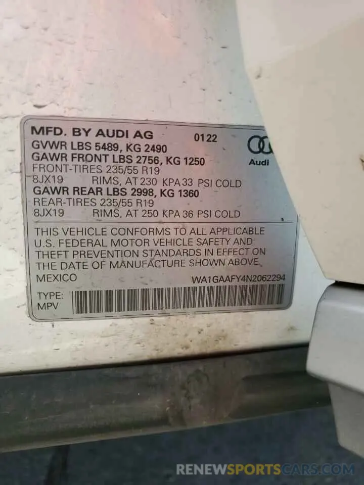 13 Photograph of a damaged car WA1GAAFY4N2062294 AUDI Q5 2022