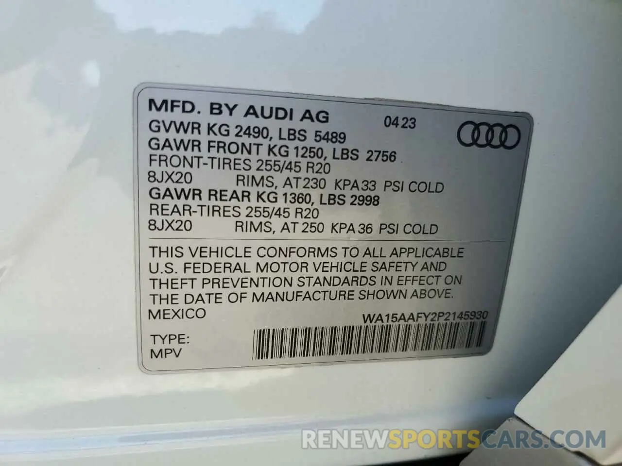 14 Фотография поврежденного автомобиля WA15AAFY2P2145930 AUDI Q5 2023