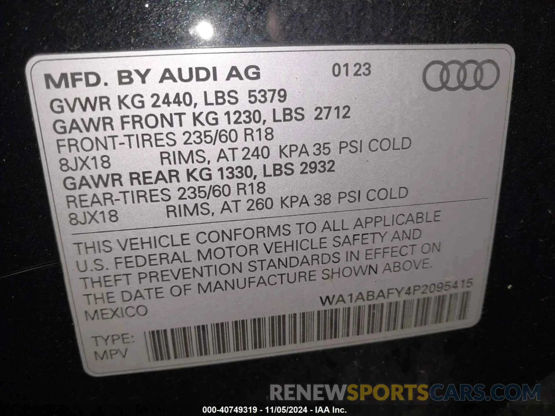 9 Photograph of a damaged car WA1ABAFY4P2095415 AUDI Q5 2023