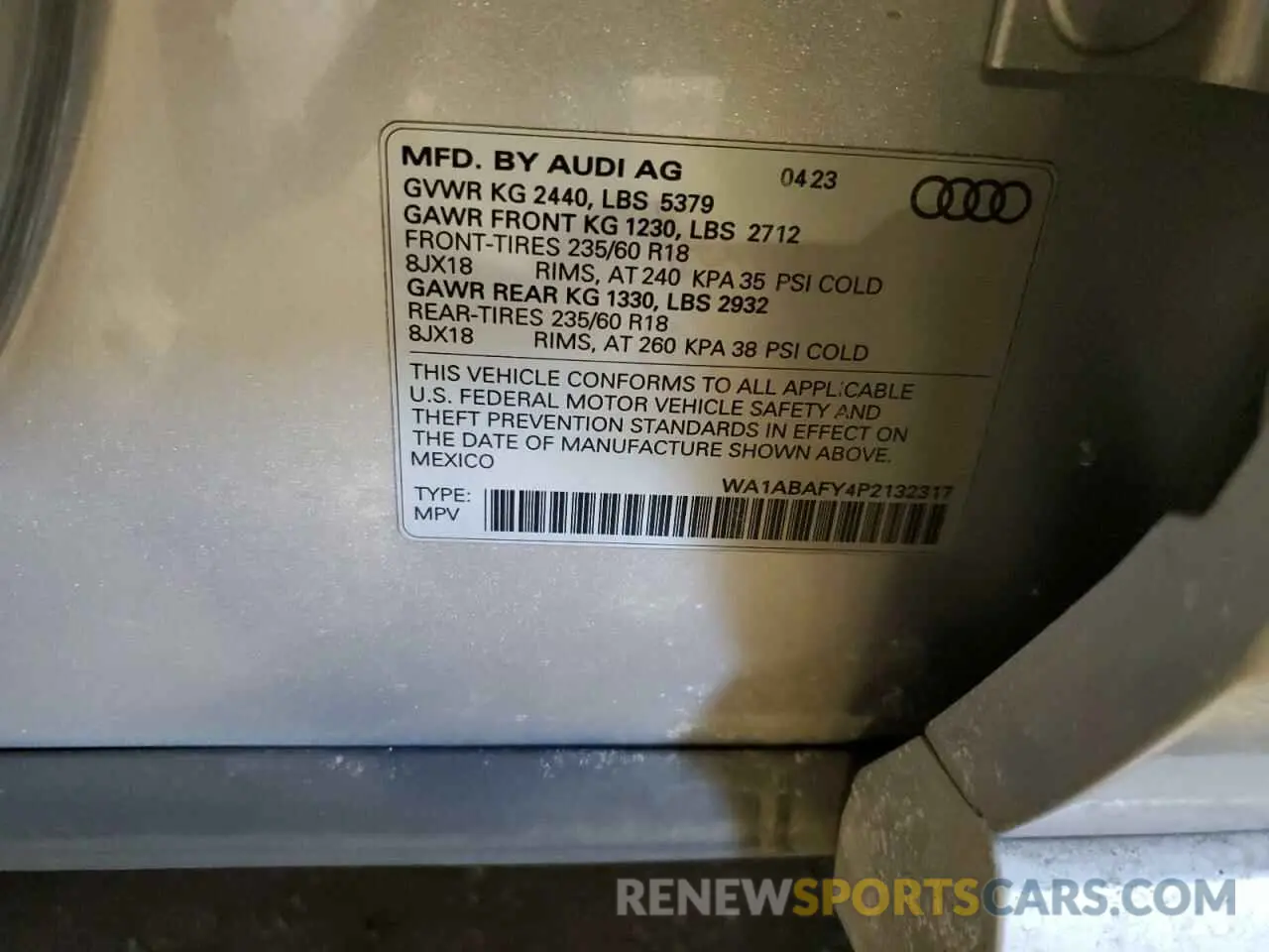 14 Photograph of a damaged car WA1ABAFY4P2132317 AUDI Q5 2023
