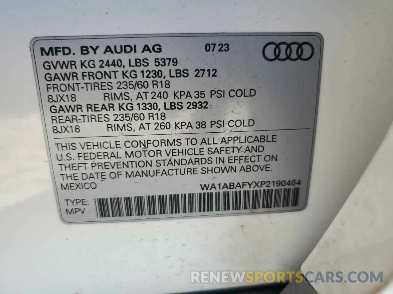 13 Photograph of a damaged car WA1ABAFYXP2190464 AUDI Q5 2023