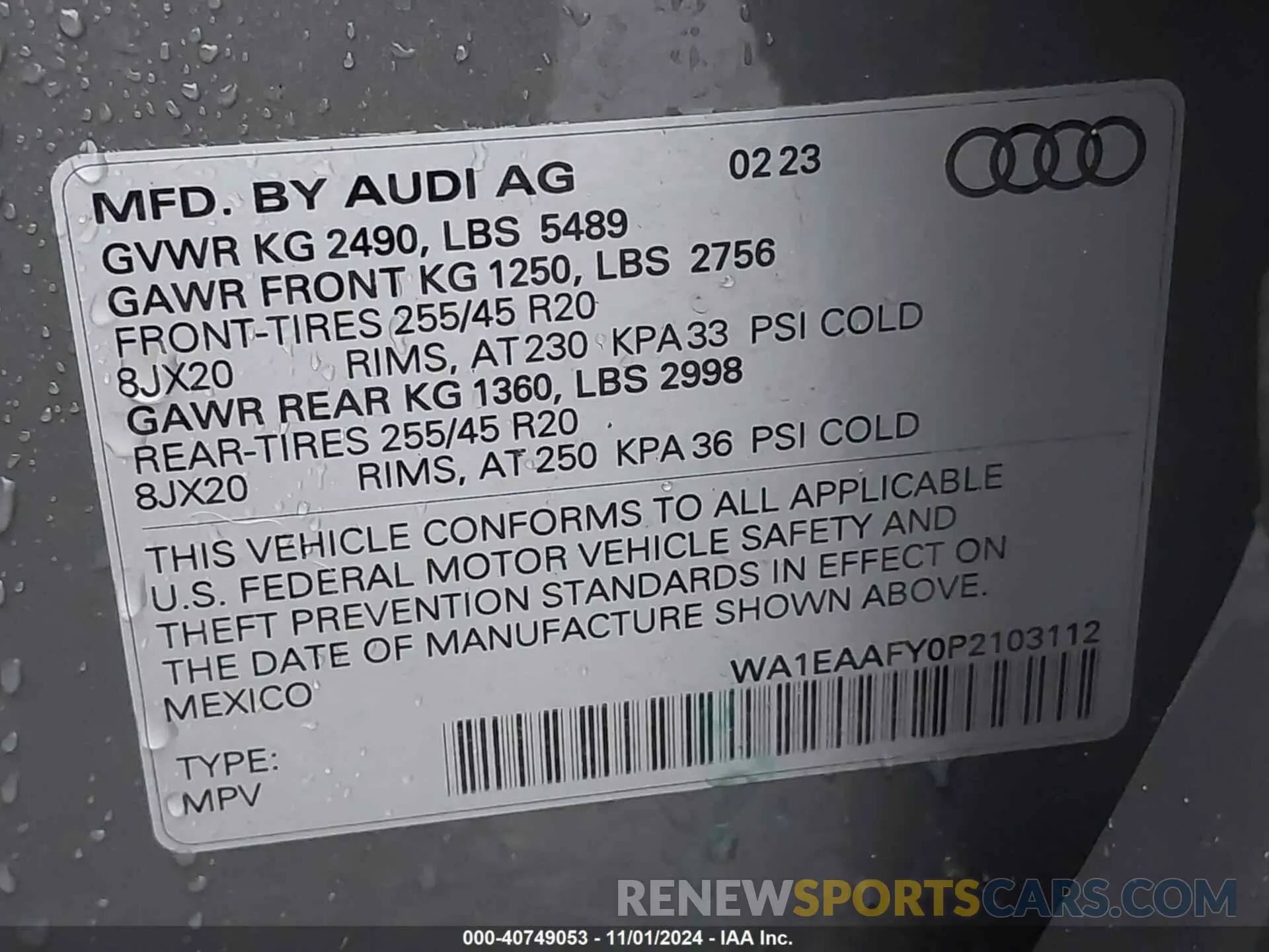 9 Photograph of a damaged car WA1EAAFY0P2103112 AUDI Q5 2023