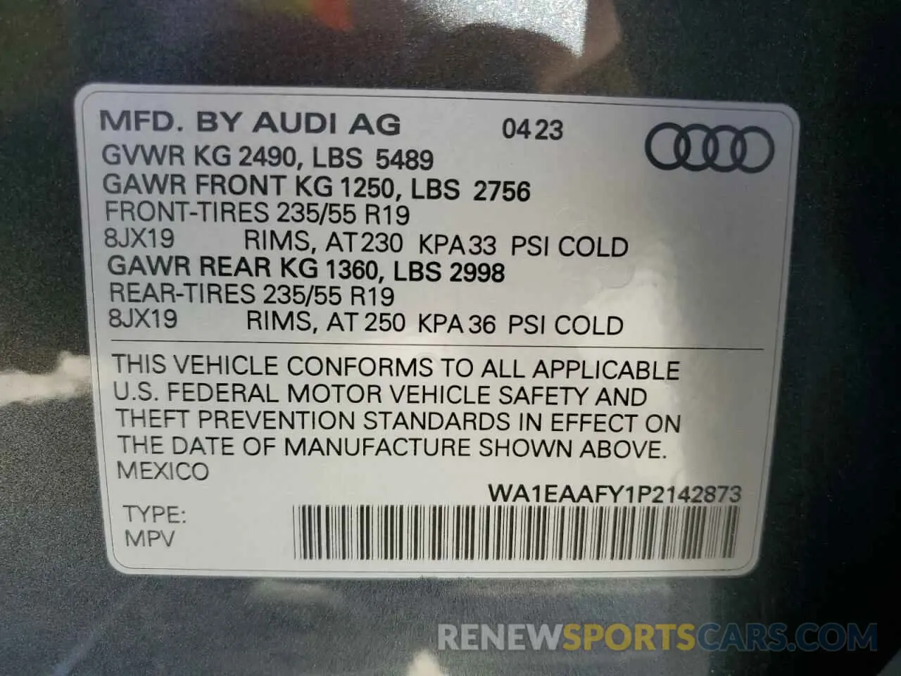 14 Фотография поврежденного автомобиля WA1EAAFY1P2142873 AUDI Q5 2023