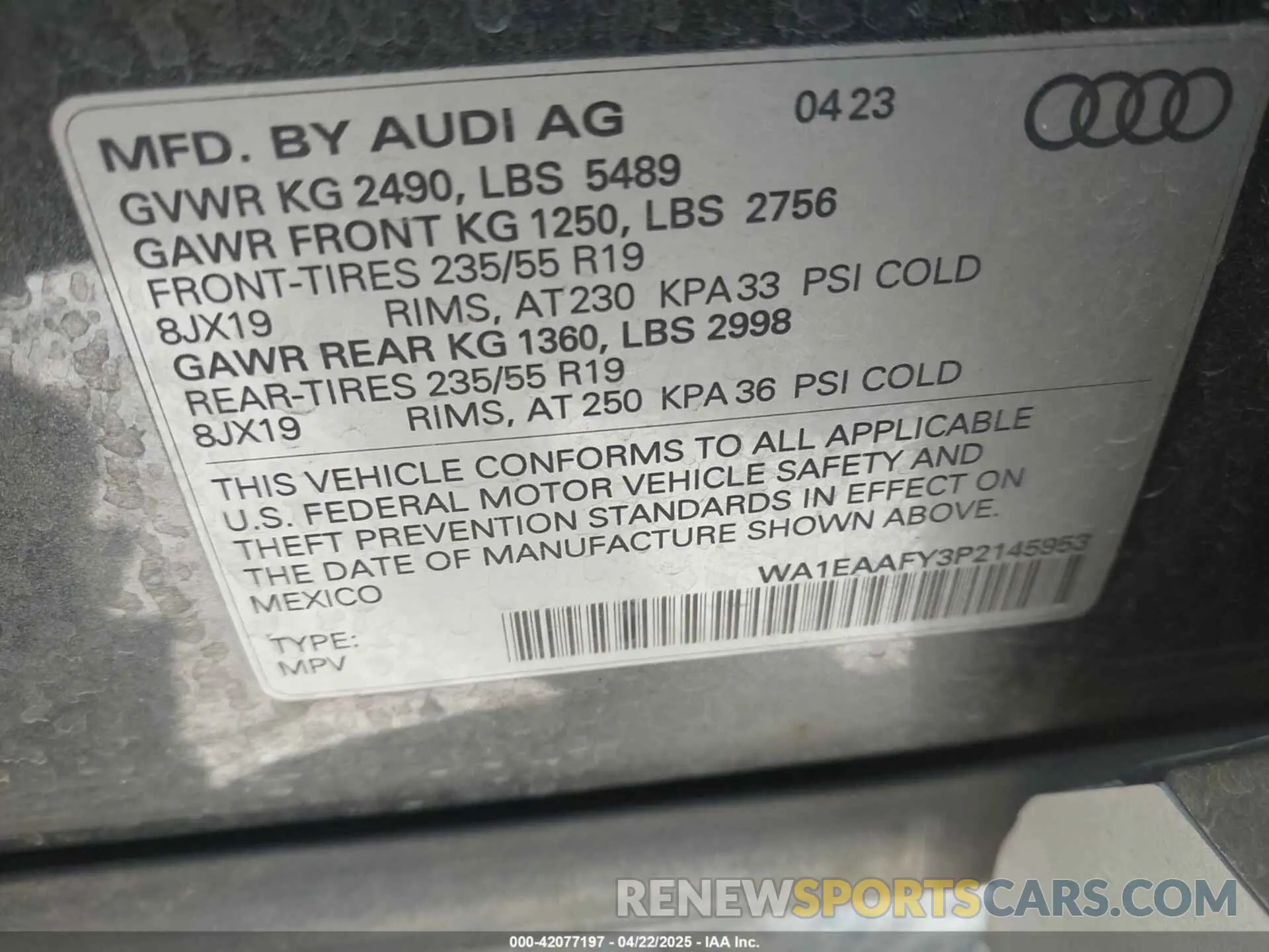 9 Photograph of a damaged car WA1EAAFY3P2145953 AUDI Q5 2023