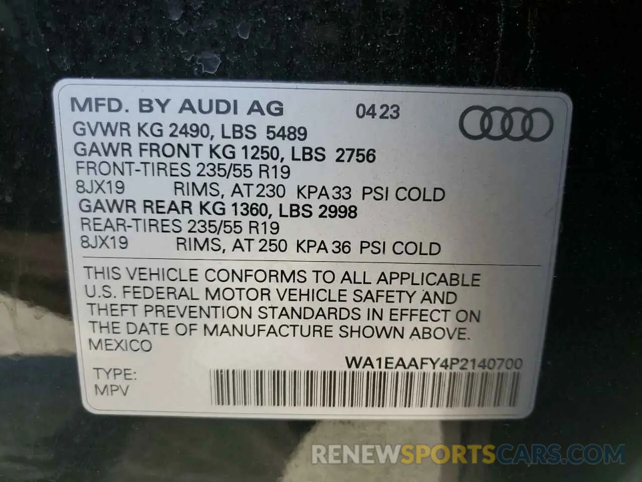 14 Photograph of a damaged car WA1EAAFY4P2140700 AUDI Q5 2023