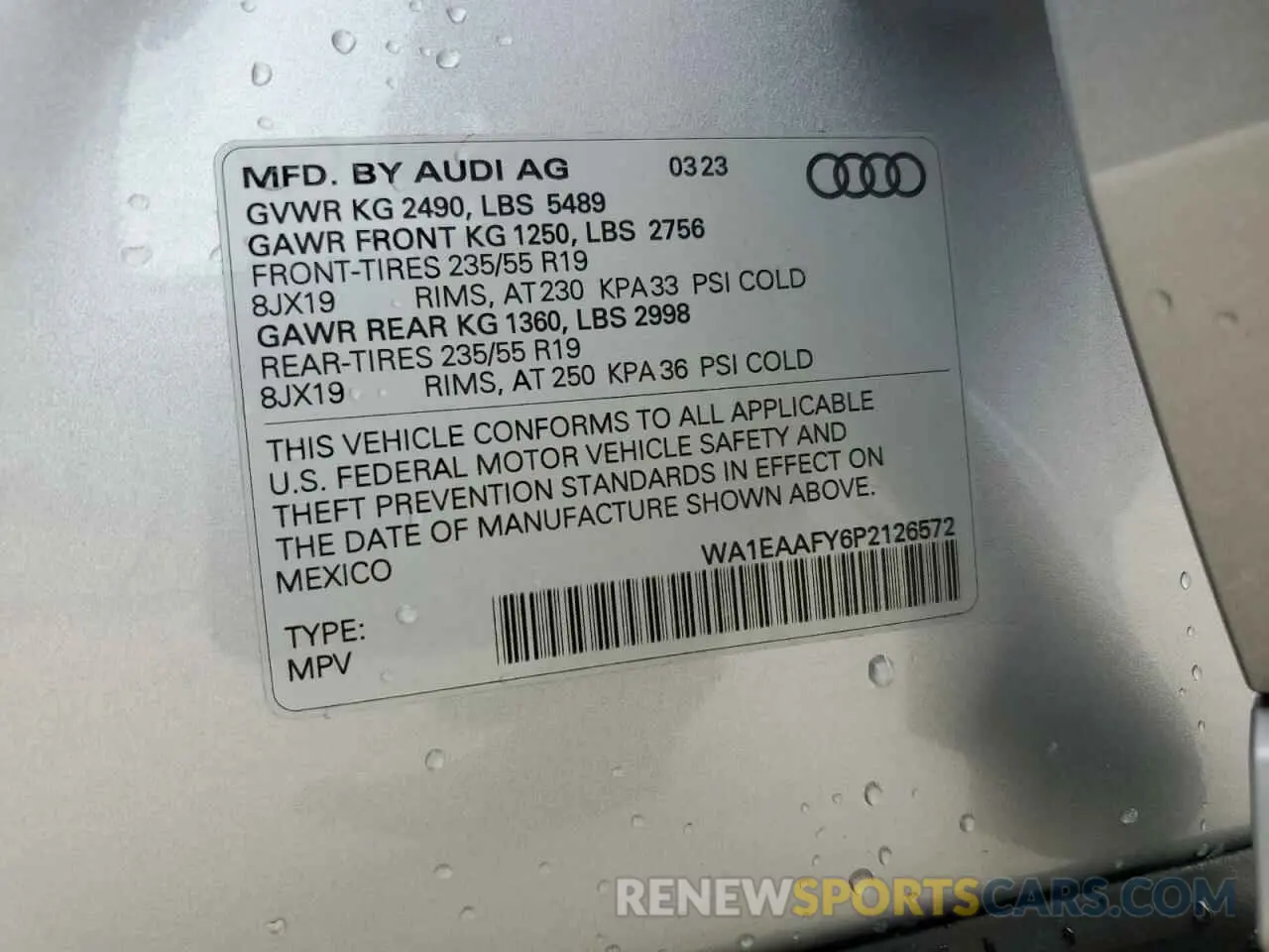 14 Photograph of a damaged car WA1EAAFY6P2126572 AUDI Q5 2023