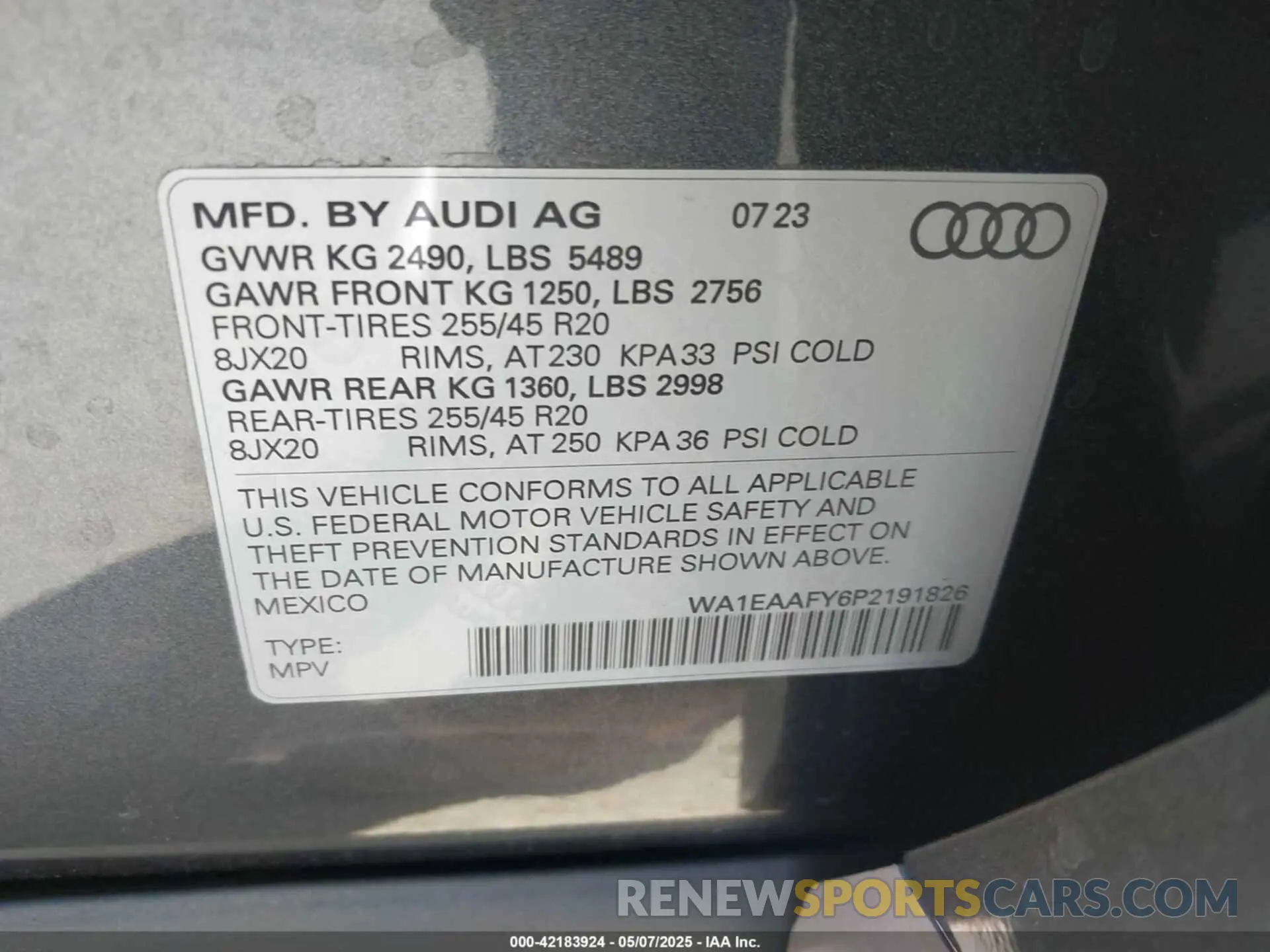 9 Photograph of a damaged car WA1EAAFY6P2191826 AUDI Q5 2023