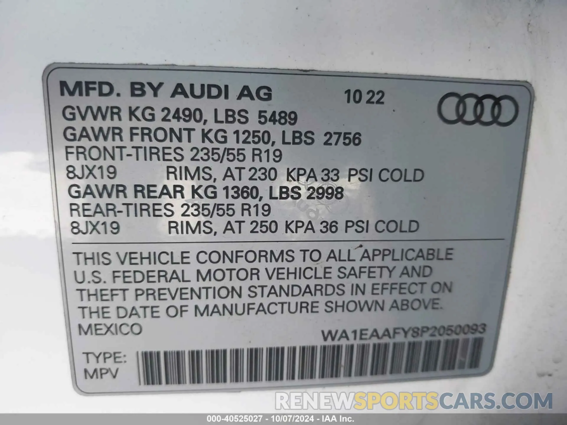 9 Фотография поврежденного автомобиля WA1EAAFY8P2050093 AUDI Q5 2023