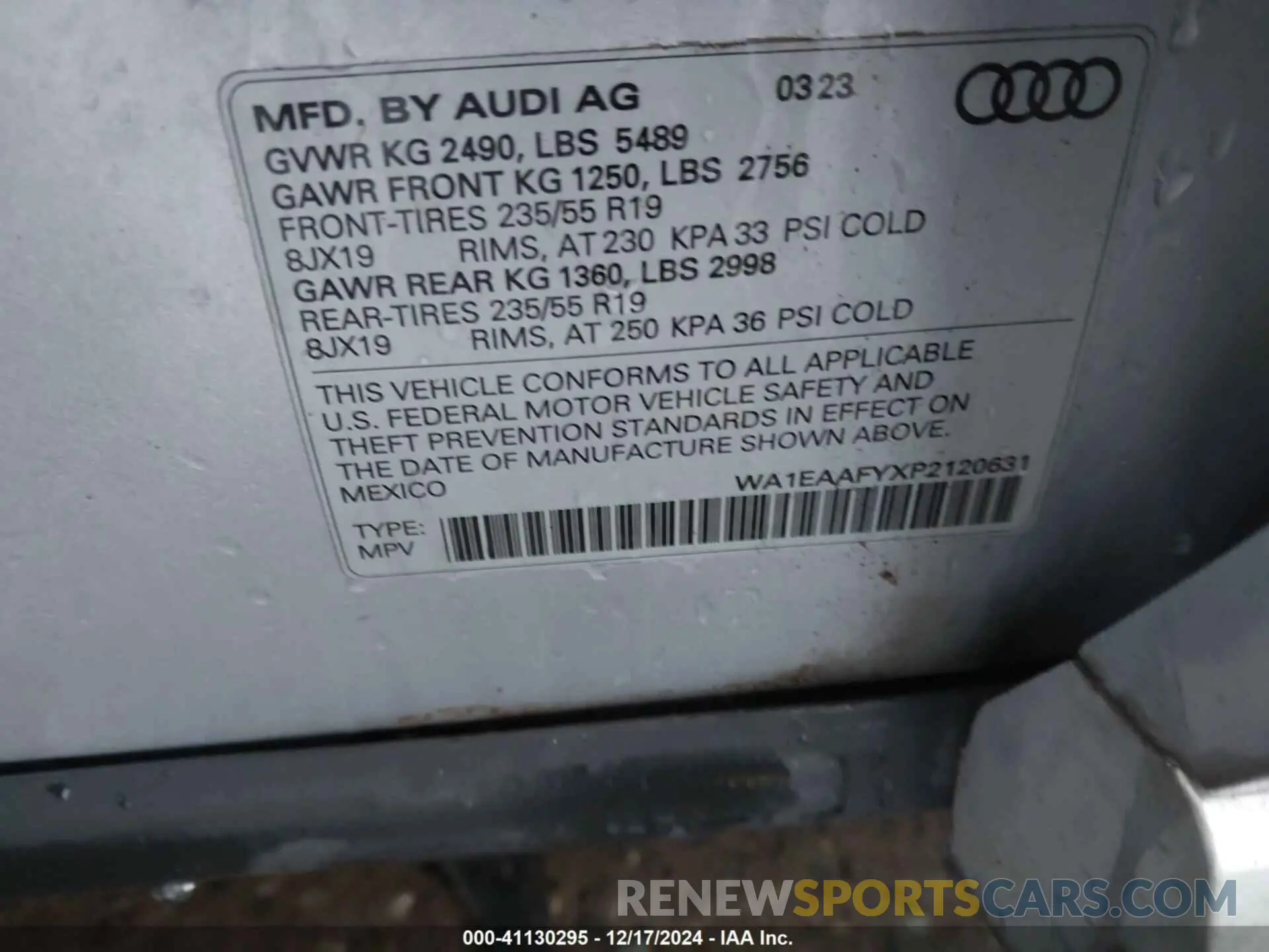 9 Фотография поврежденного автомобиля WA1EAAFYXP2120631 AUDI Q5 2023