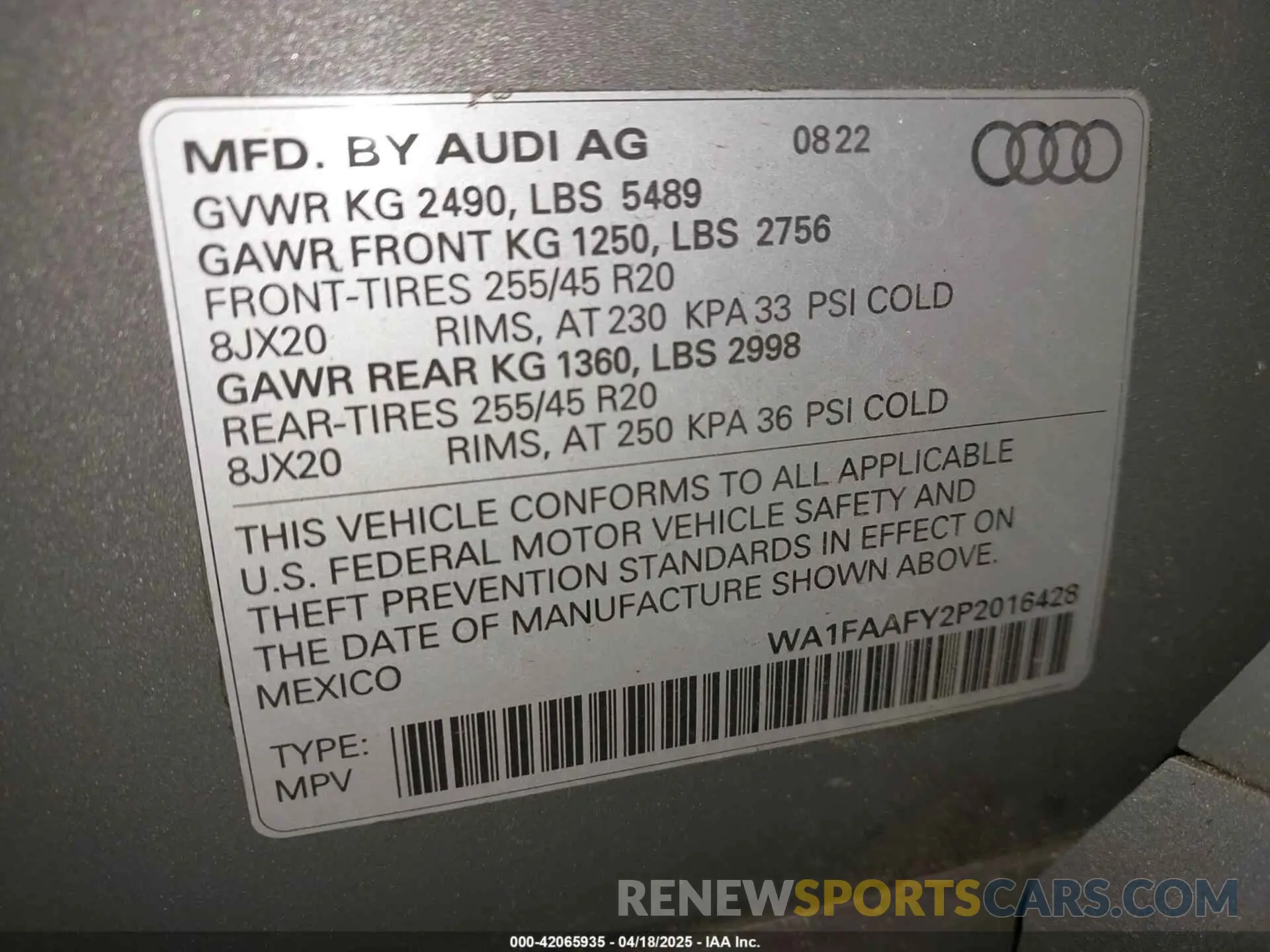 9 Photograph of a damaged car WA1FAAFY2P2016428 AUDI Q5 2023