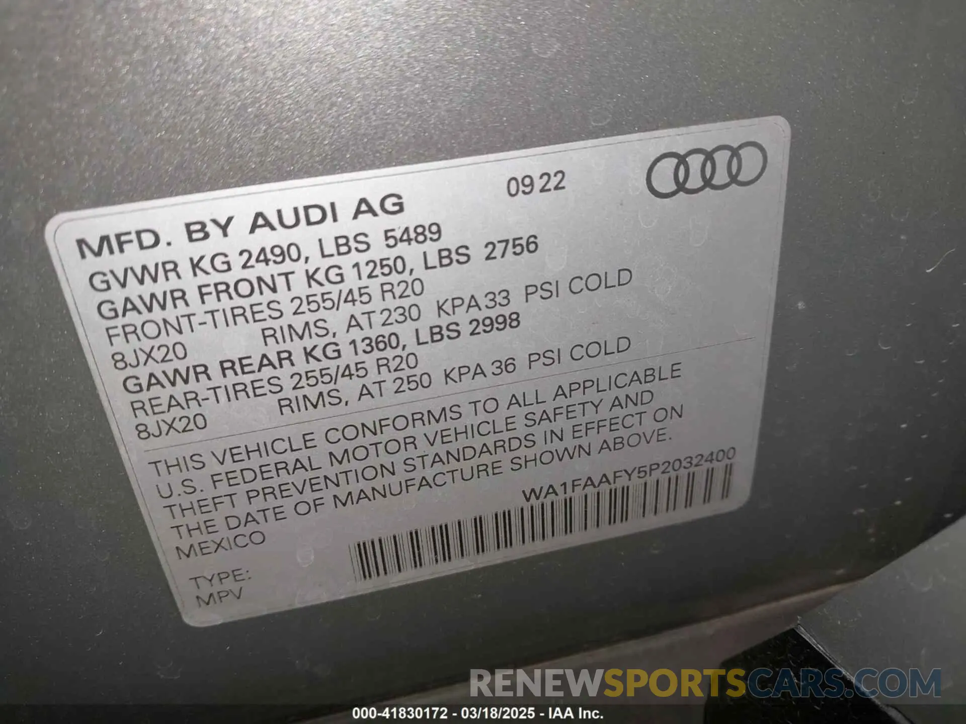 9 Фотография поврежденного автомобиля WA1FAAFY5P2032400 AUDI Q5 2023