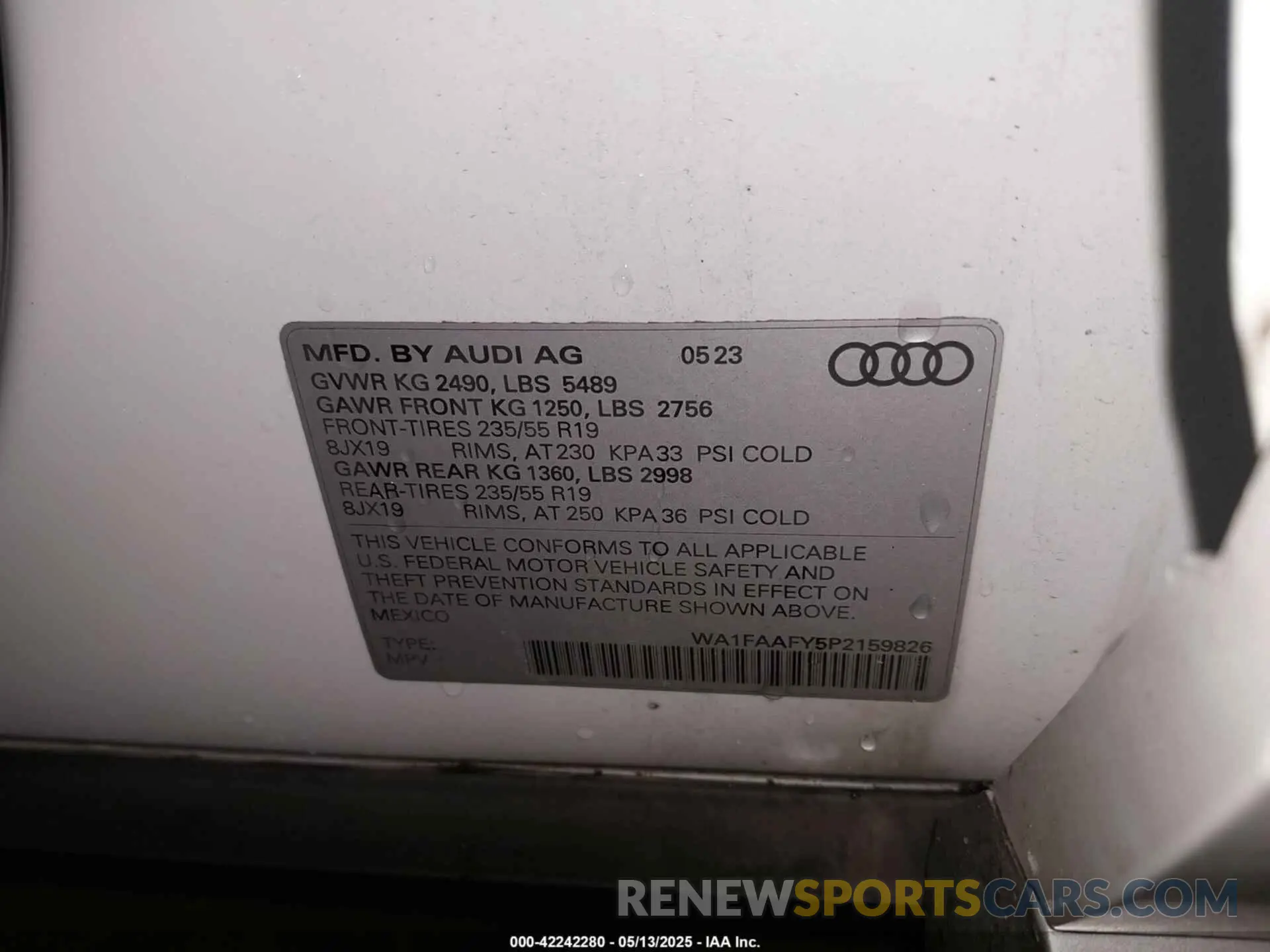 9 Фотография поврежденного автомобиля WA1FAAFY5P2159826 AUDI Q5 2023