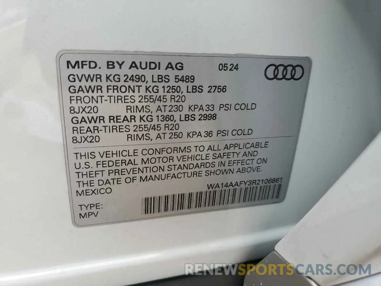 14 Photograph of a damaged car WA14AAFY3R2106861 AUDI Q5 2024
