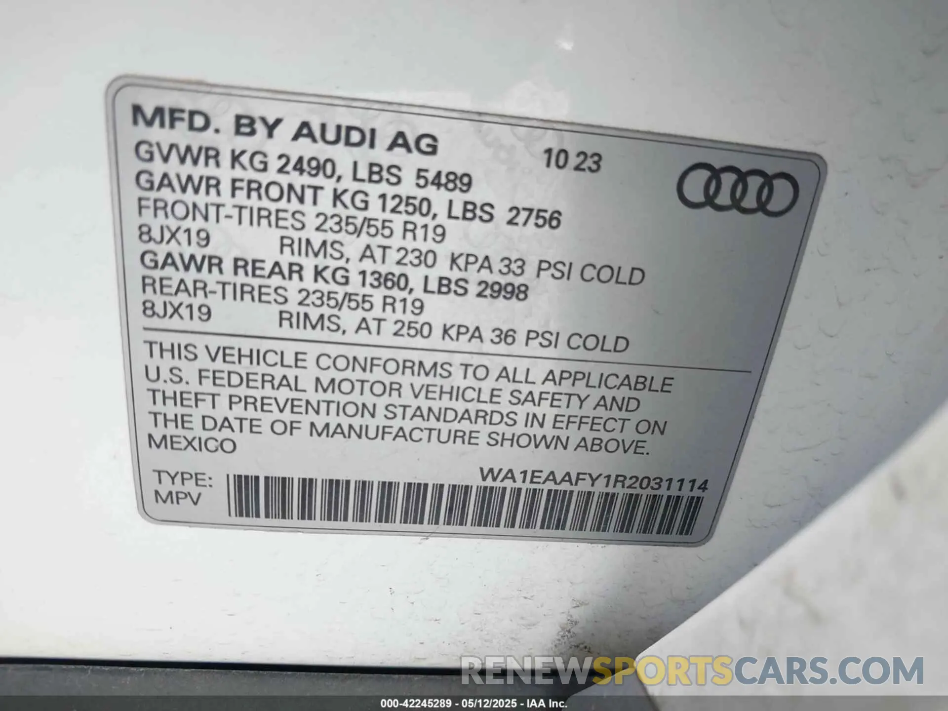 9 Photograph of a damaged car WA1EAAFY1R2031114 AUDI Q5 2024