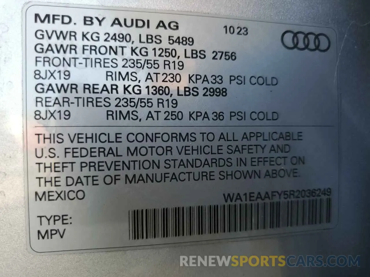 13 Photograph of a damaged car WA1EAAFY5R2036249 AUDI Q5 2024
