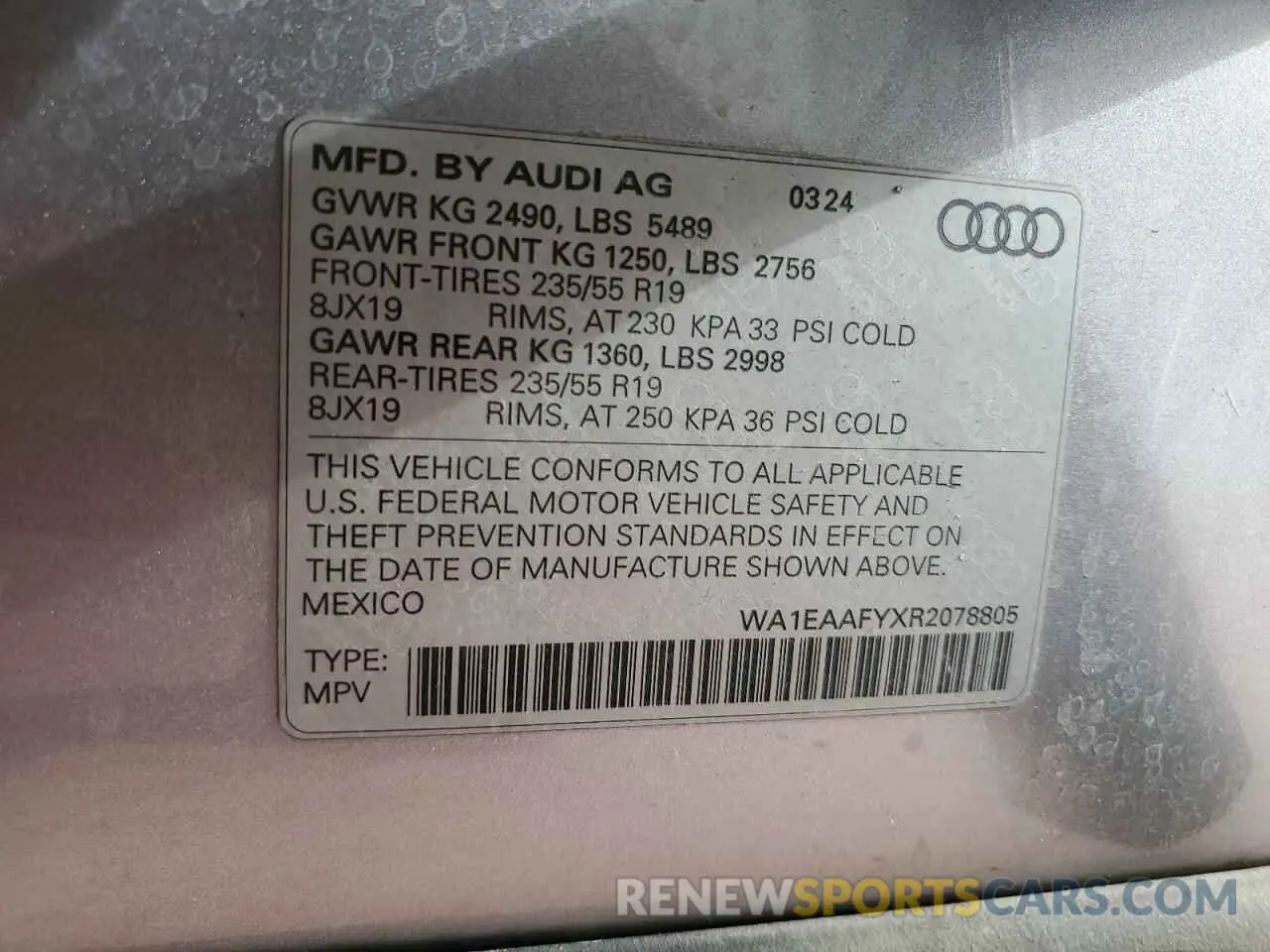 14 Фотография поврежденного автомобиля WA1EAAFYXR2078805 AUDI Q5 2024