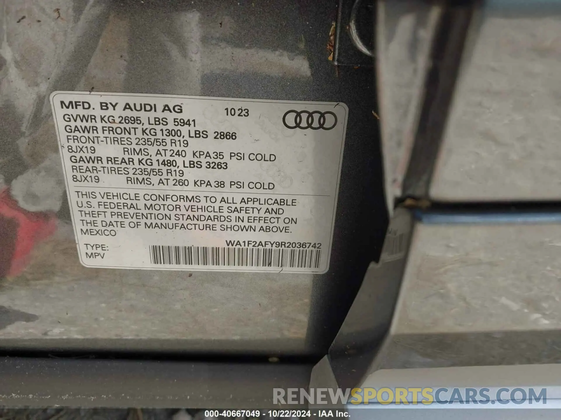 9 Фотография поврежденного автомобиля WA1F2AFY9R2036742 AUDI Q5 2024