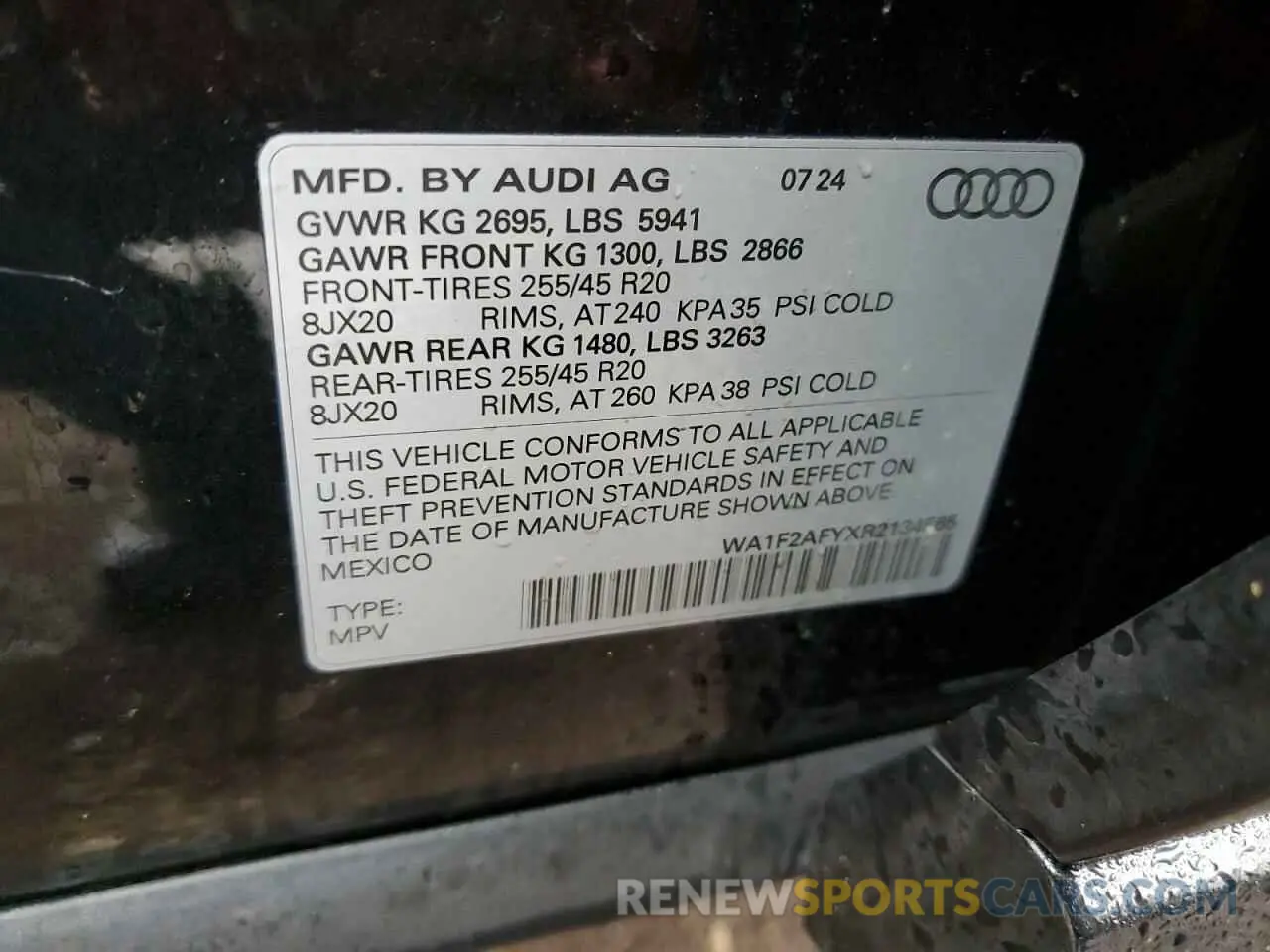 15 Photograph of a damaged car WA1F2AFYXR2134565 AUDI Q5 2024