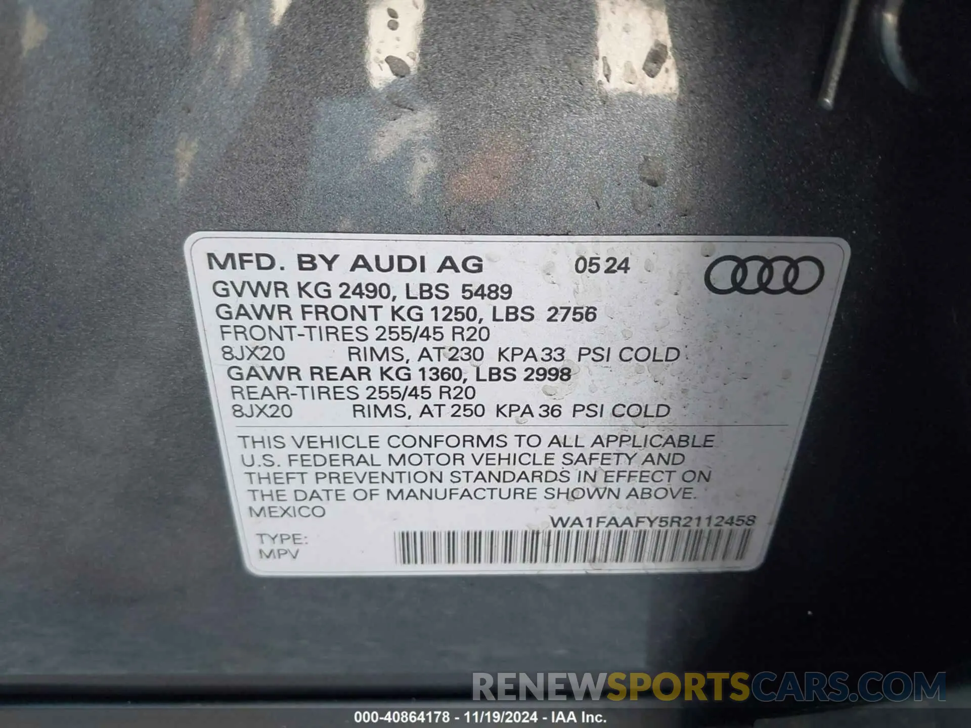 9 Фотография поврежденного автомобиля WA1FAAFY5R2112458 AUDI Q5 2024