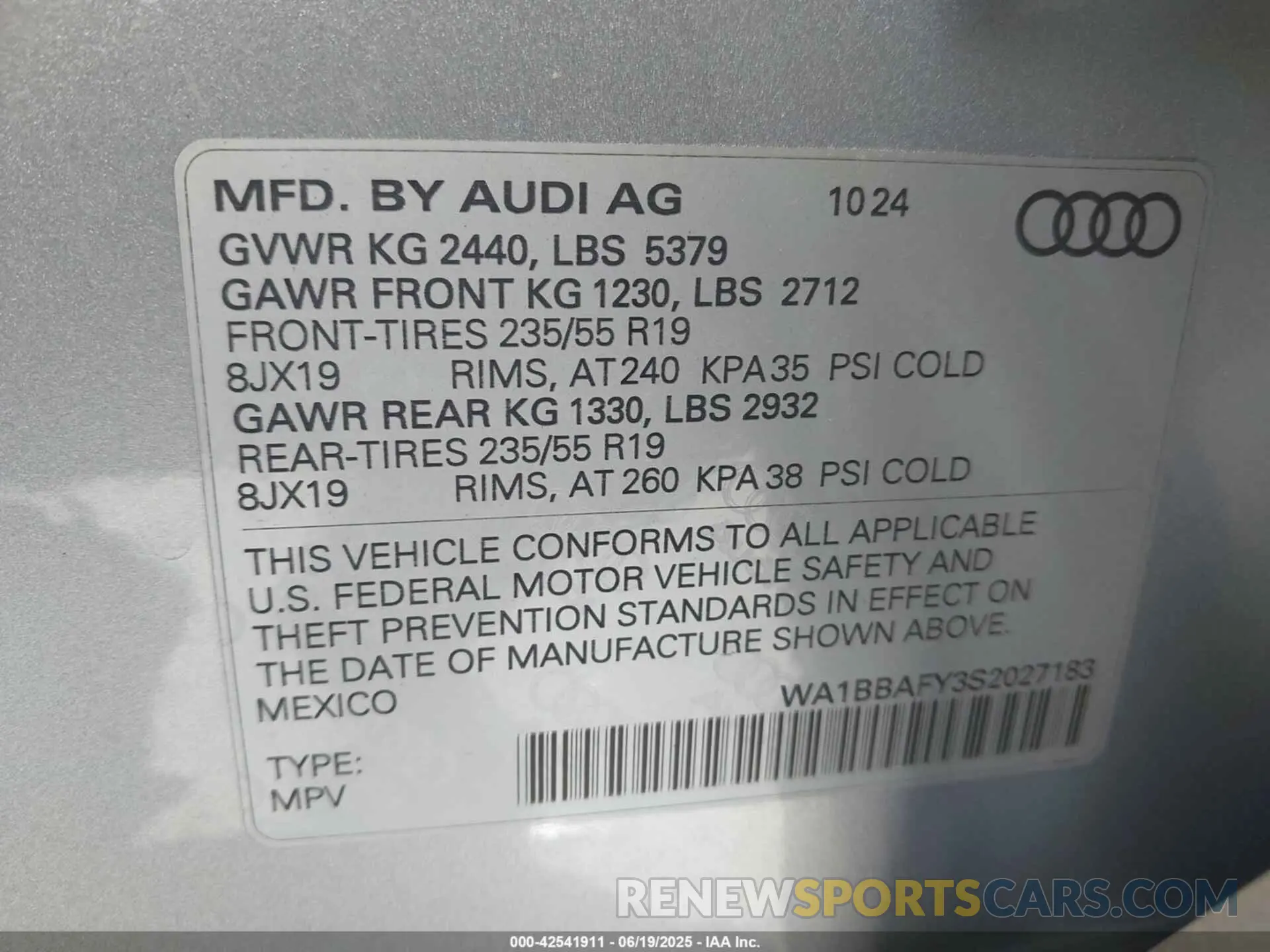 9 Photograph of a damaged car WA1BBAFY3S2027183 AUDI Q5 2025