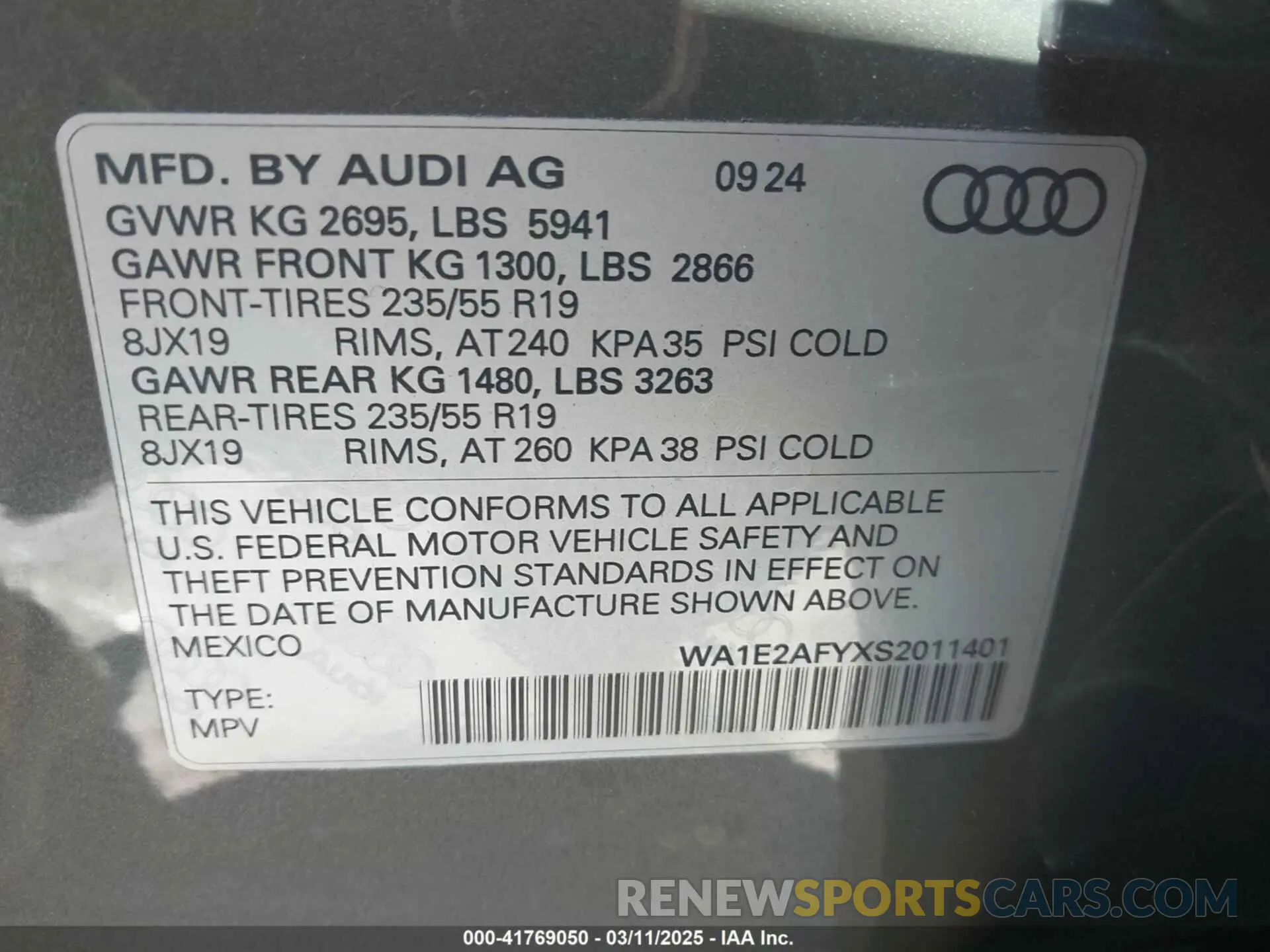 9 Фотография поврежденного автомобиля WA1E2AFYXS2011401 AUDI Q5 2025