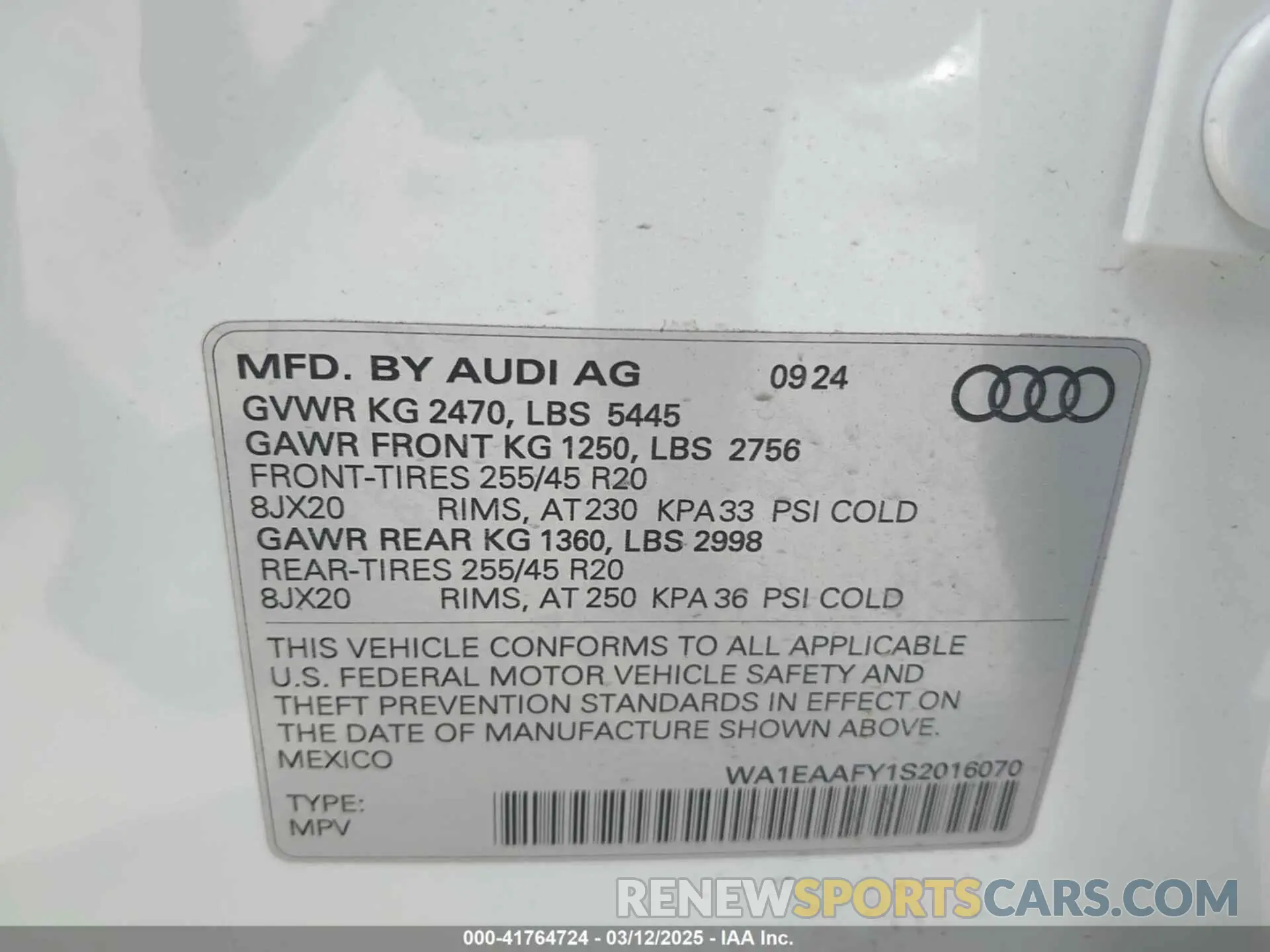 9 Фотография поврежденного автомобиля WA1EAAFY1S2016070 AUDI Q5 2025