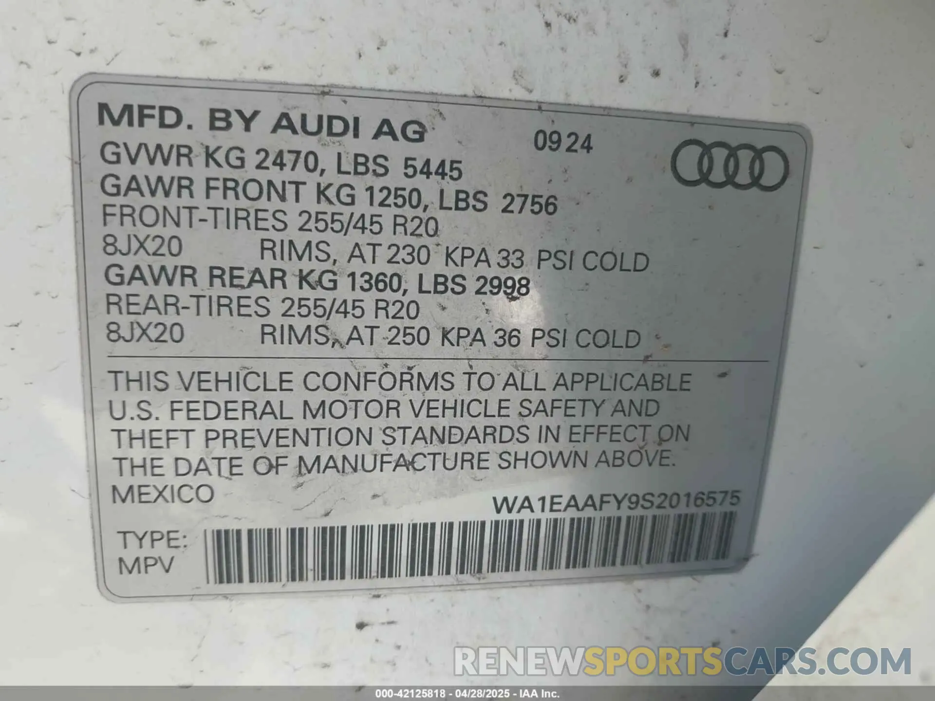 9 Фотография поврежденного автомобиля WA1EAAFY9S2016575 AUDI Q5 2025