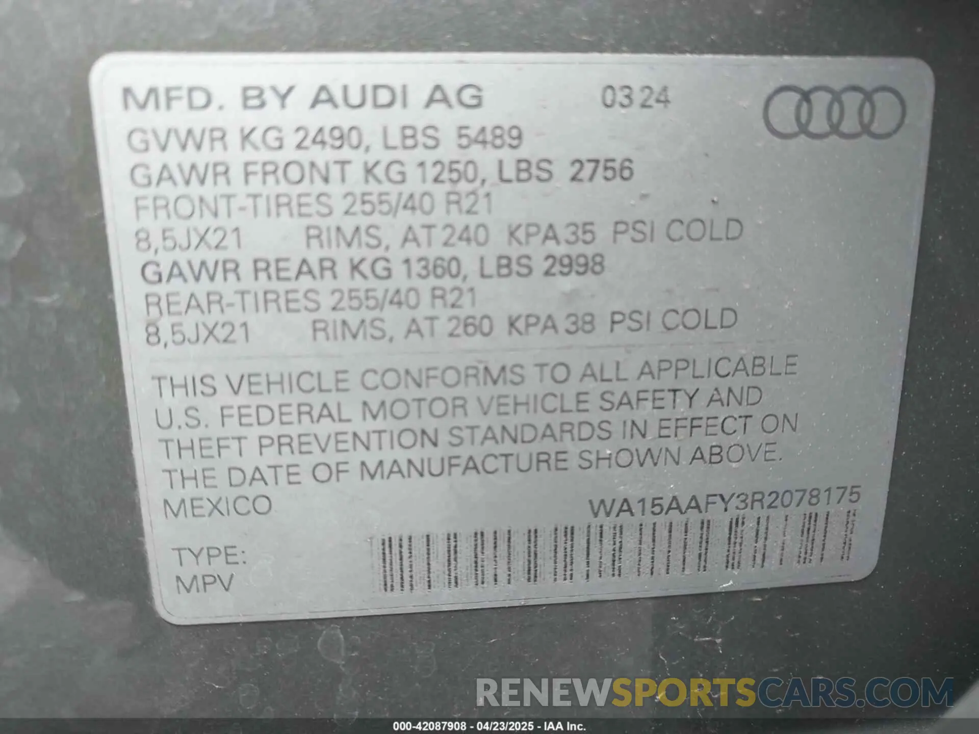 9 Фотография поврежденного автомобиля WA15AAFY3R2078175 AUDI Q5 SPORTBACK 2024