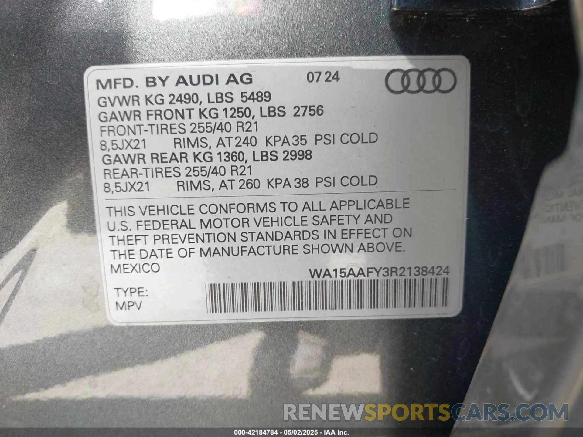 9 Photograph of a damaged car WA15AAFY3R2138424 AUDI Q5 SPORTBACK 2024