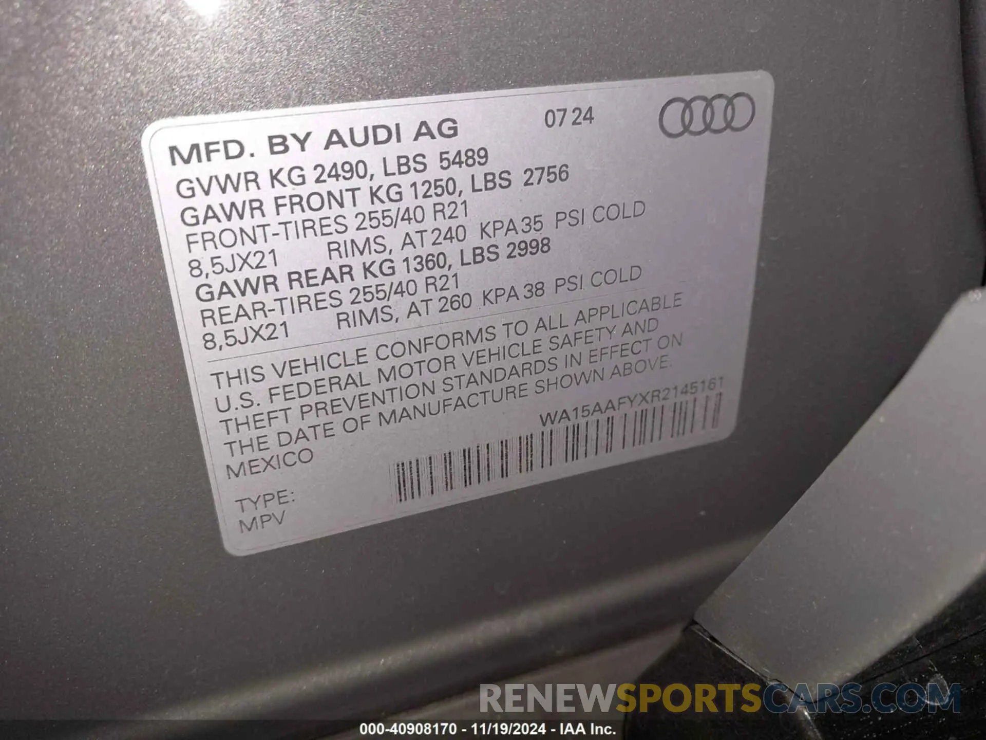 9 Photograph of a damaged car WA15AAFYXR2145161 AUDI Q5 SPORTBACK 2024