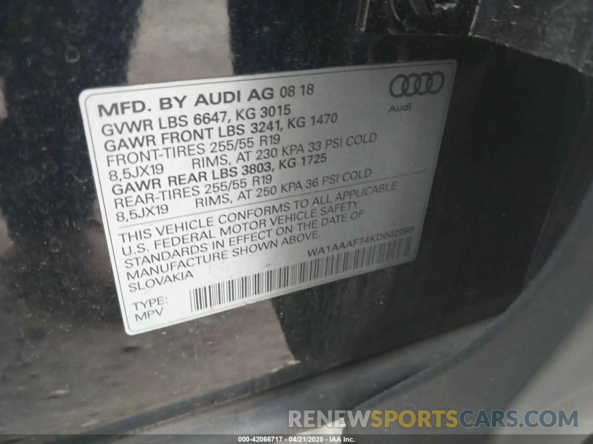 9 Фотография поврежденного автомобиля WA1AAAF74KD002299 AUDI Q7 2019