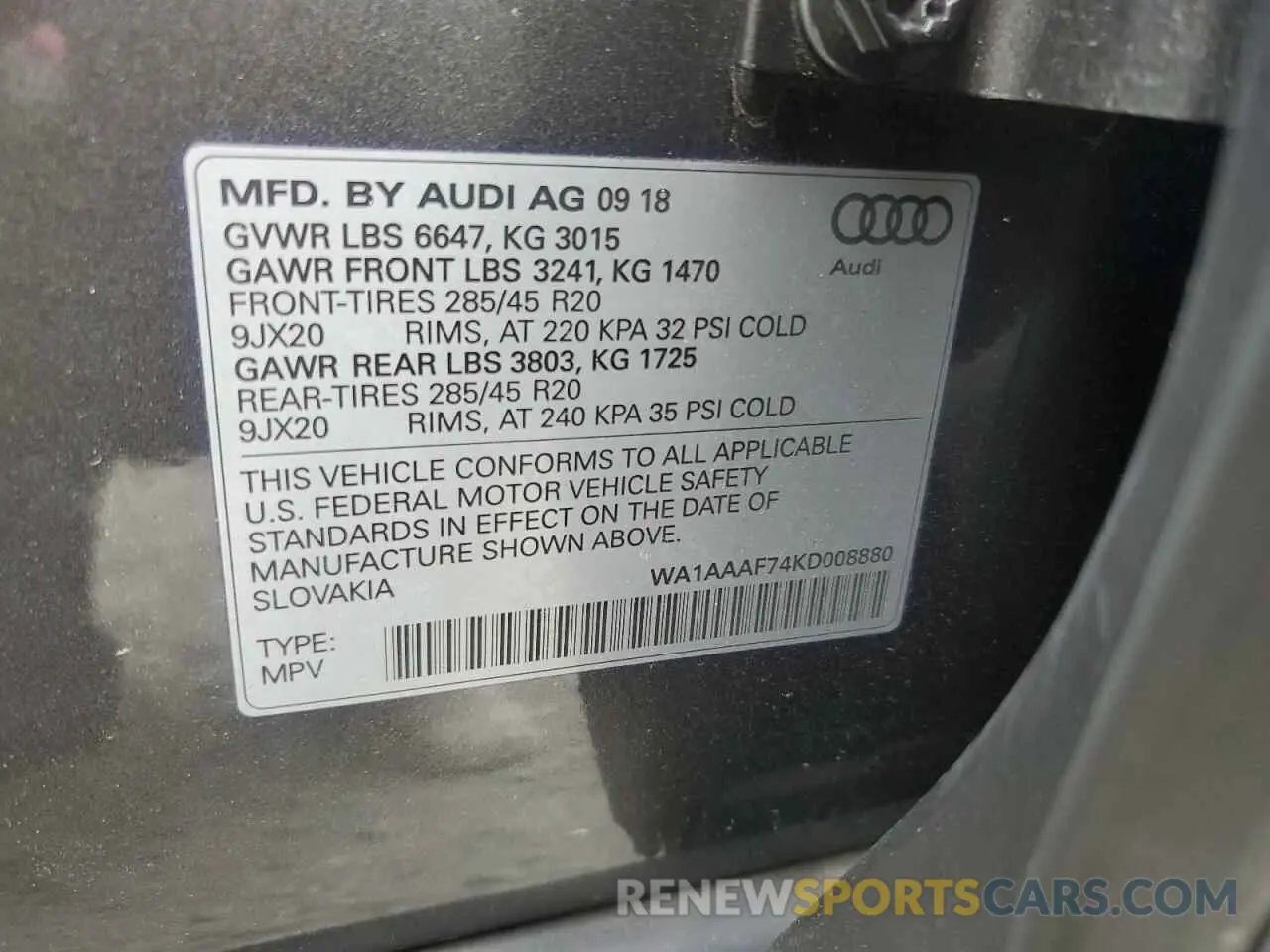 13 Фотография поврежденного автомобиля WA1AAAF74KD008880 AUDI Q7 2019