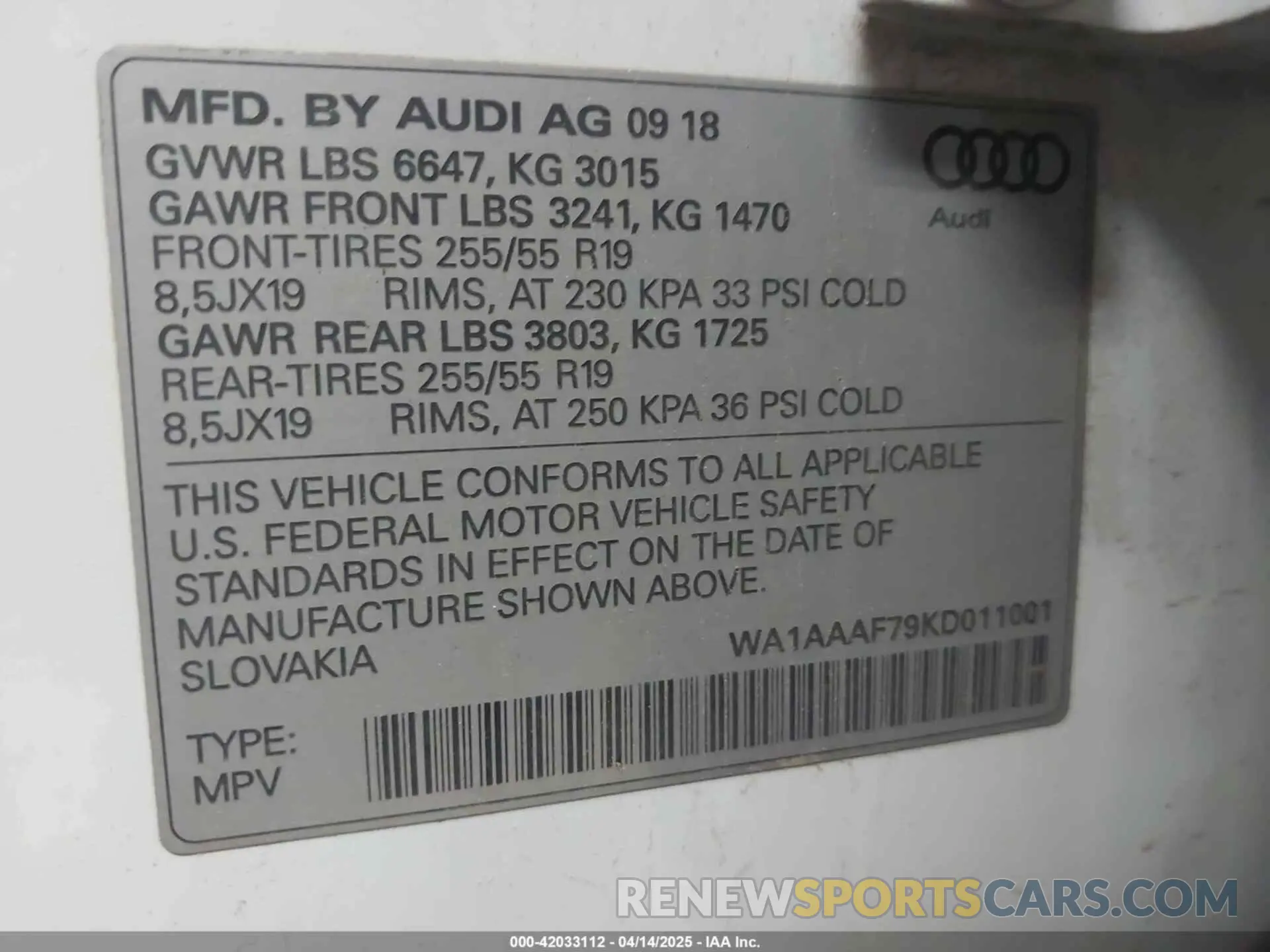 9 Фотография поврежденного автомобиля WA1AAAF79KD011001 AUDI Q7 2019