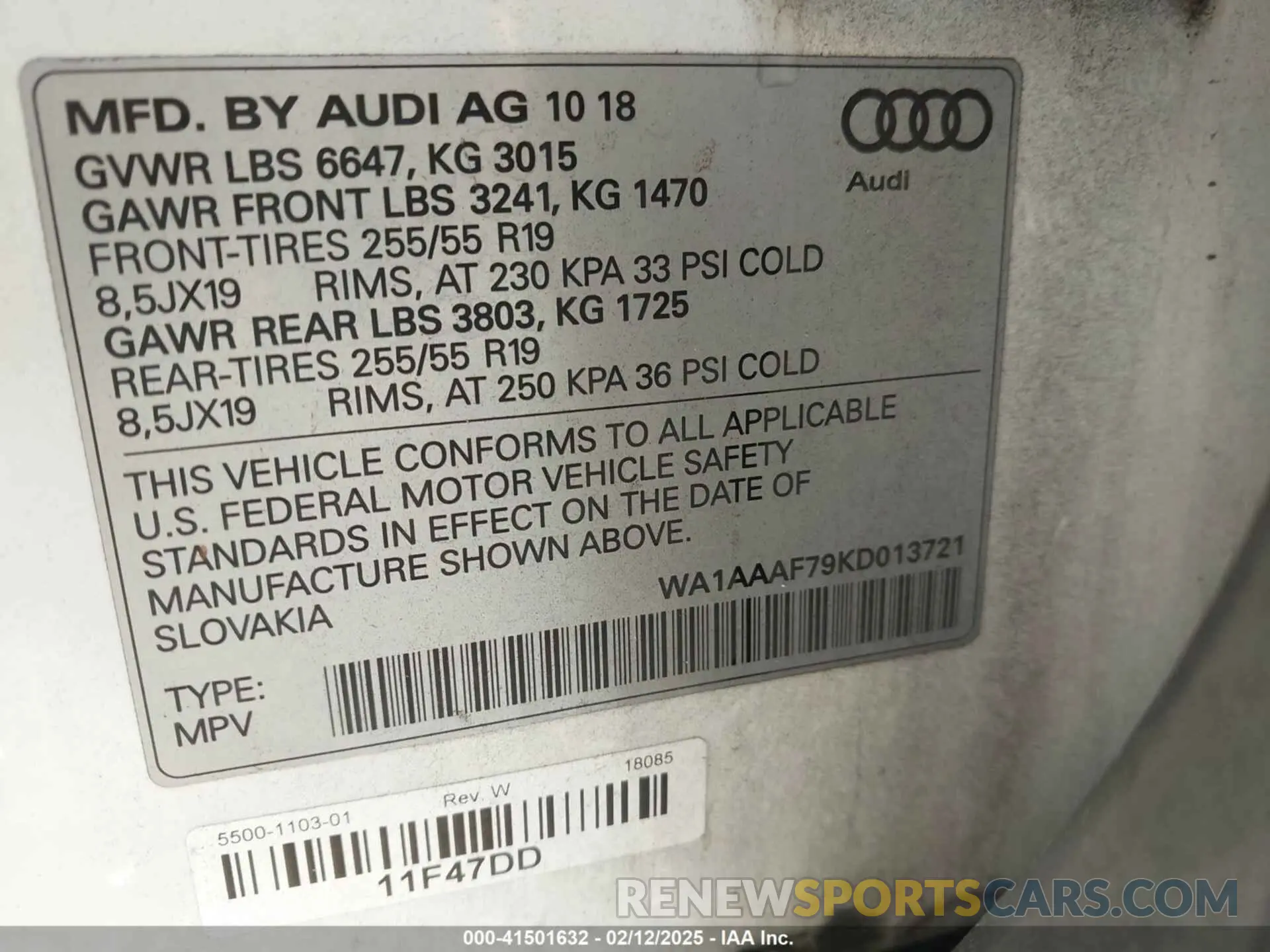 9 Photograph of a damaged car WA1AAAF79KD013721 AUDI Q7 2019