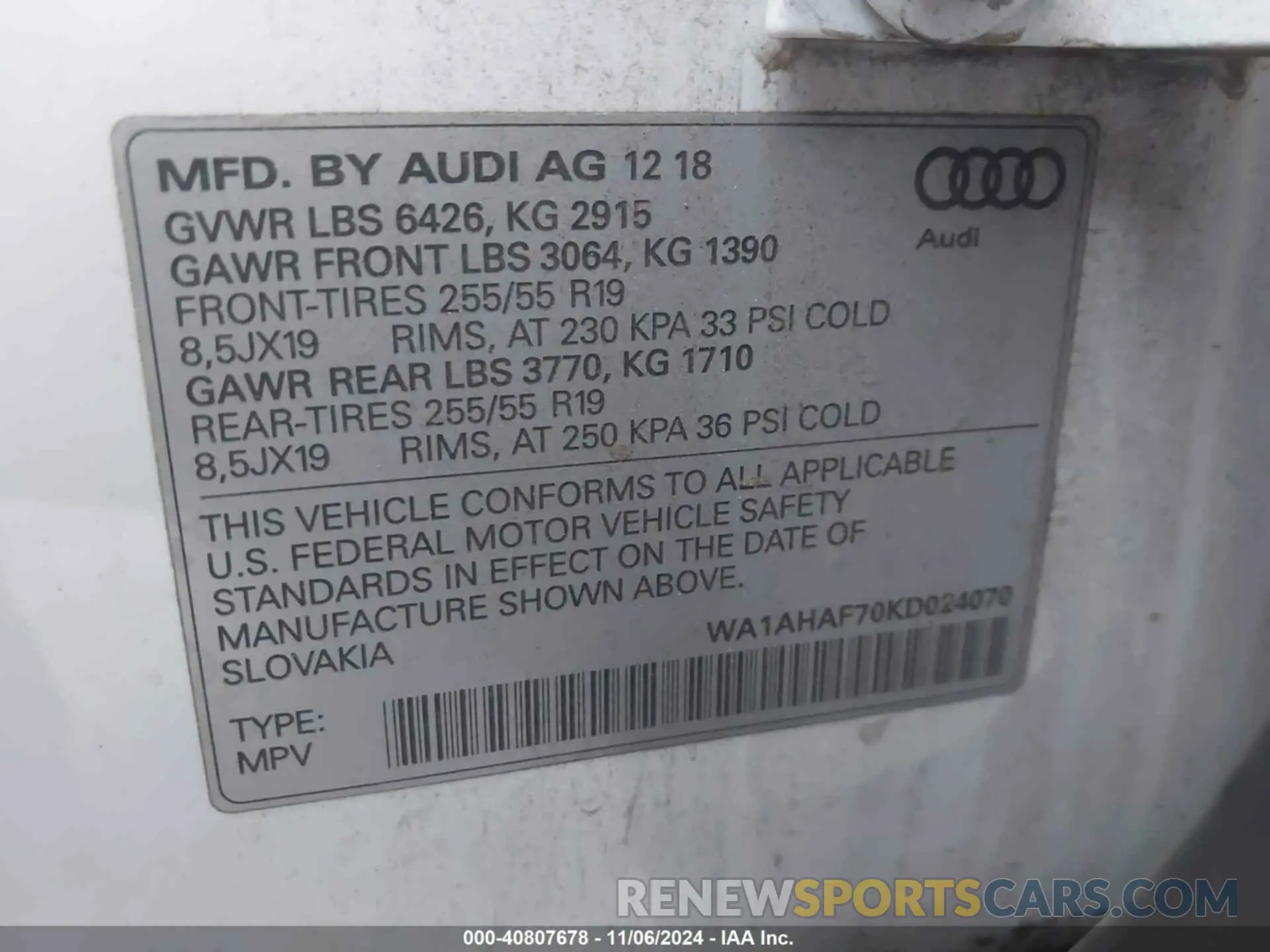 9 Photograph of a damaged car WA1AHAF70KD024070 AUDI Q7 2019