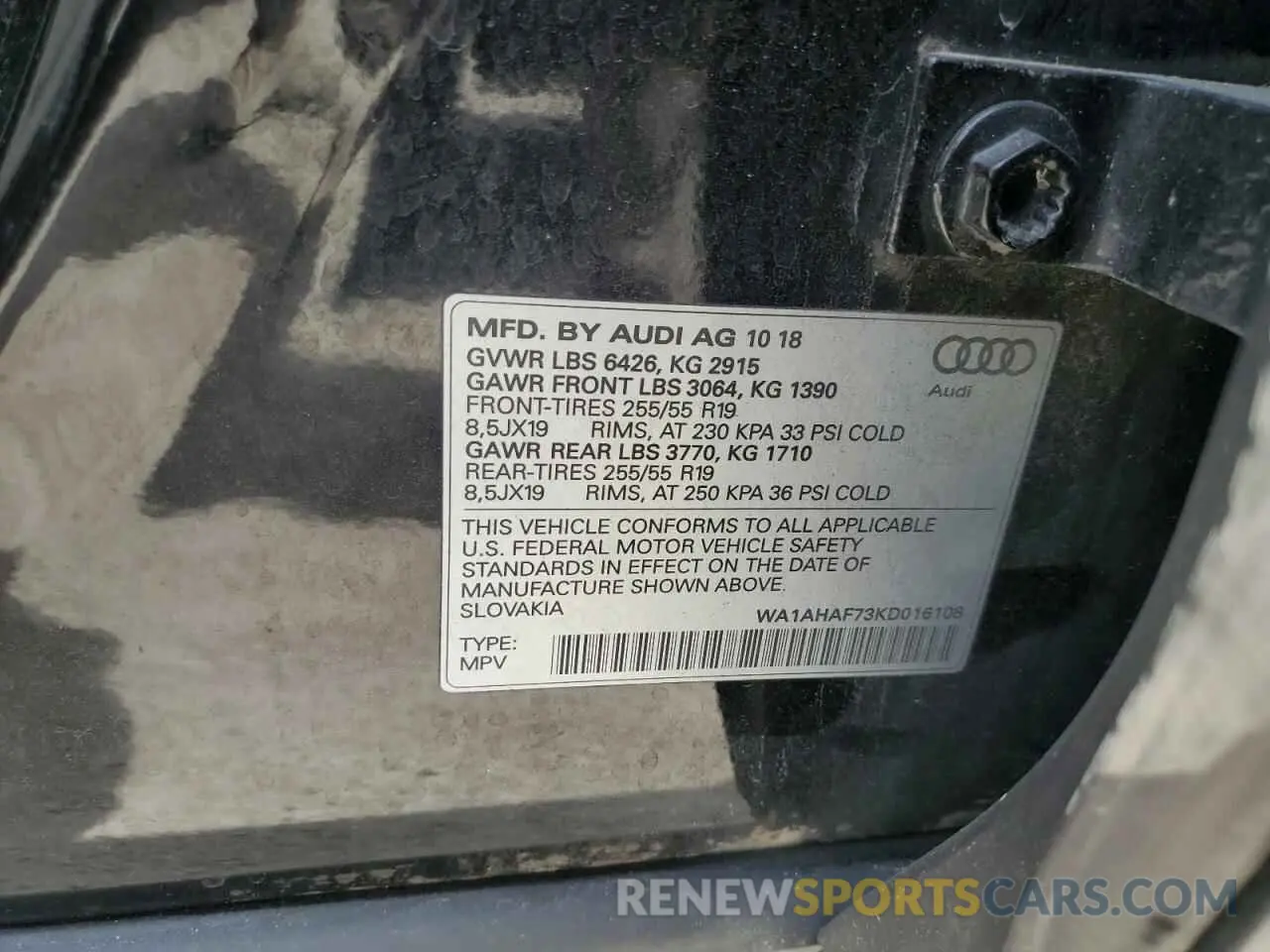 14 Photograph of a damaged car WA1AHAF73KD016108 AUDI Q7 2019