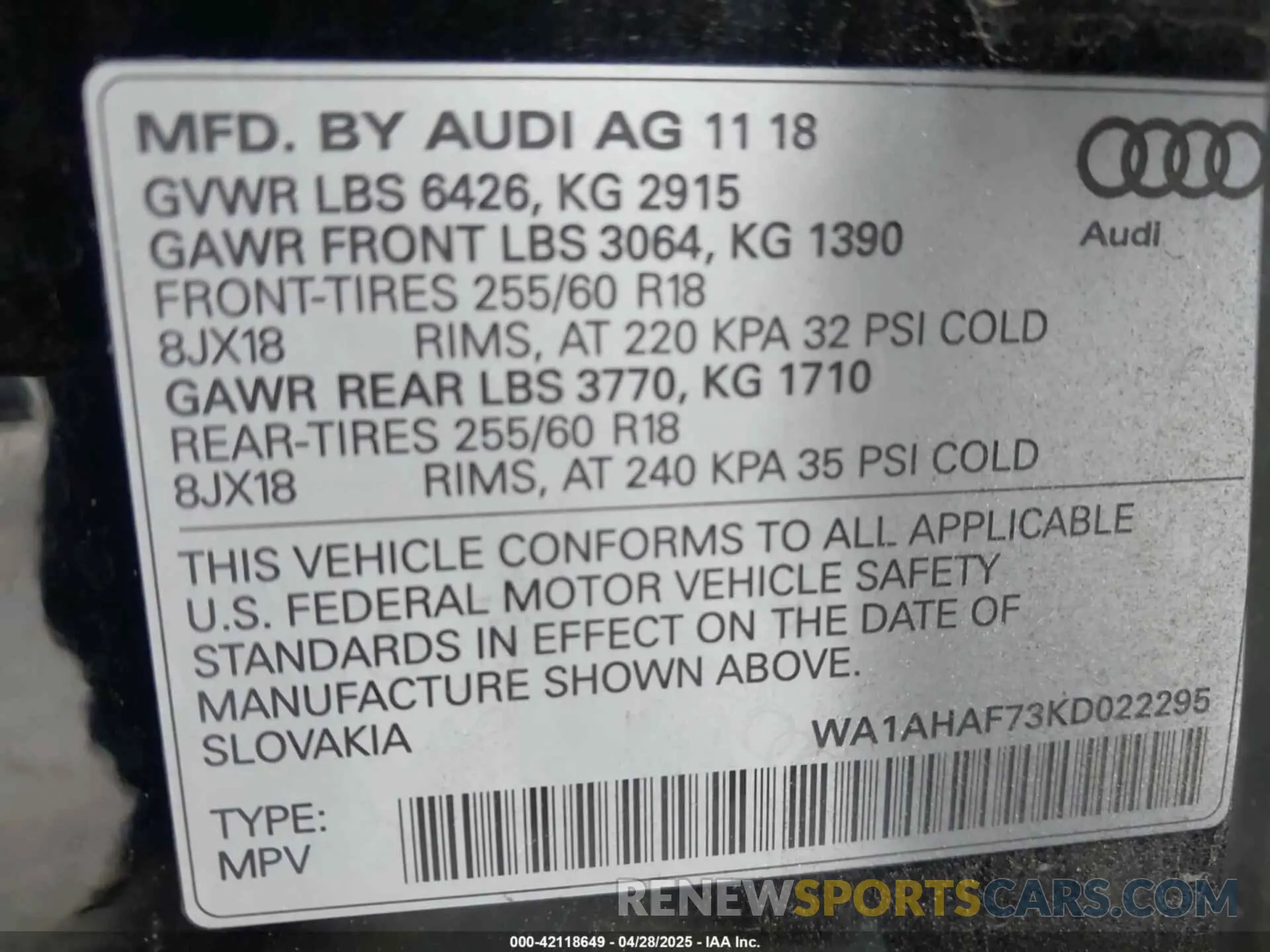 9 Photograph of a damaged car WA1AHAF73KD022295 AUDI Q7 2019