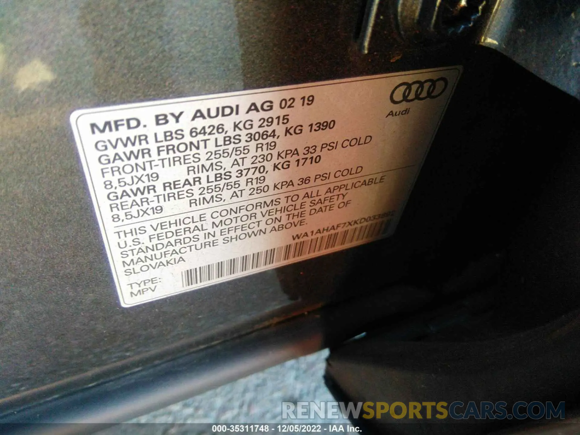 9 Фотография поврежденного автомобиля WA1AHAF7XKD033892 AUDI Q7 2019