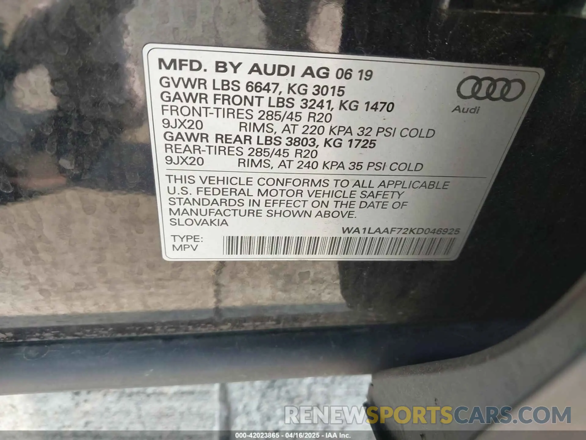 9 Фотография поврежденного автомобиля WA1LAAF72KD046925 AUDI Q7 2019