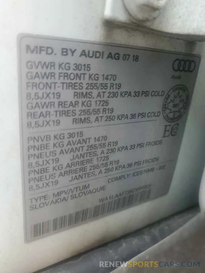 14 Photograph of a damaged car WA1LAAF73KD000326 AUDI Q7 2019