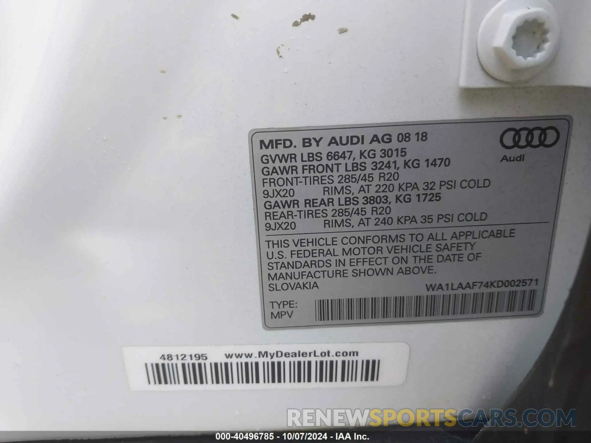 9 Фотография поврежденного автомобиля WA1LAAF74KD002571 AUDI Q7 2019